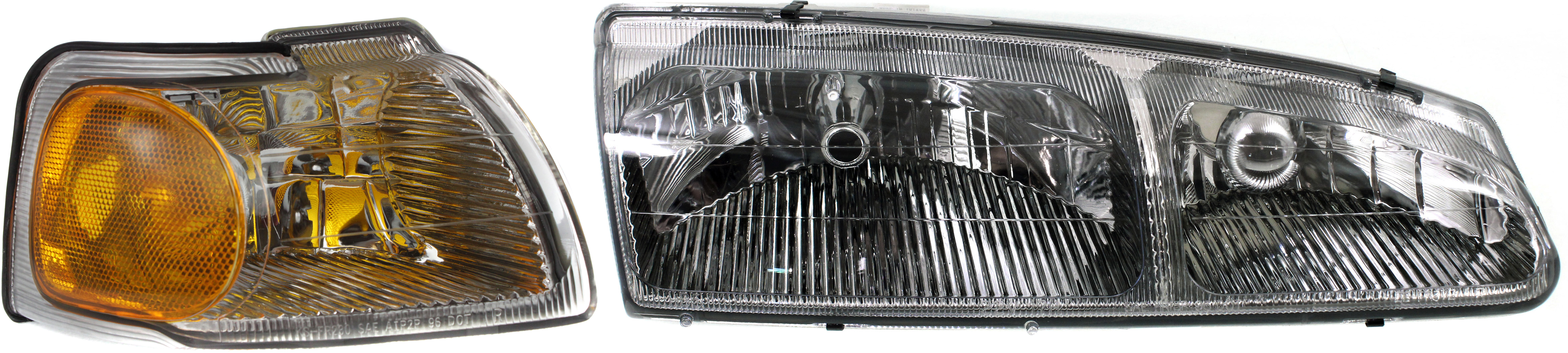 AM COUGAR THUNDERBIRD 96-97 HEAD LAMP RH Assembly Halogen 2 pc Kit with Corner Light SKU KIT 060717-18 Partslink FO2503136 FO2521131 OEM F6SZ13008AJ F6SZ13200A