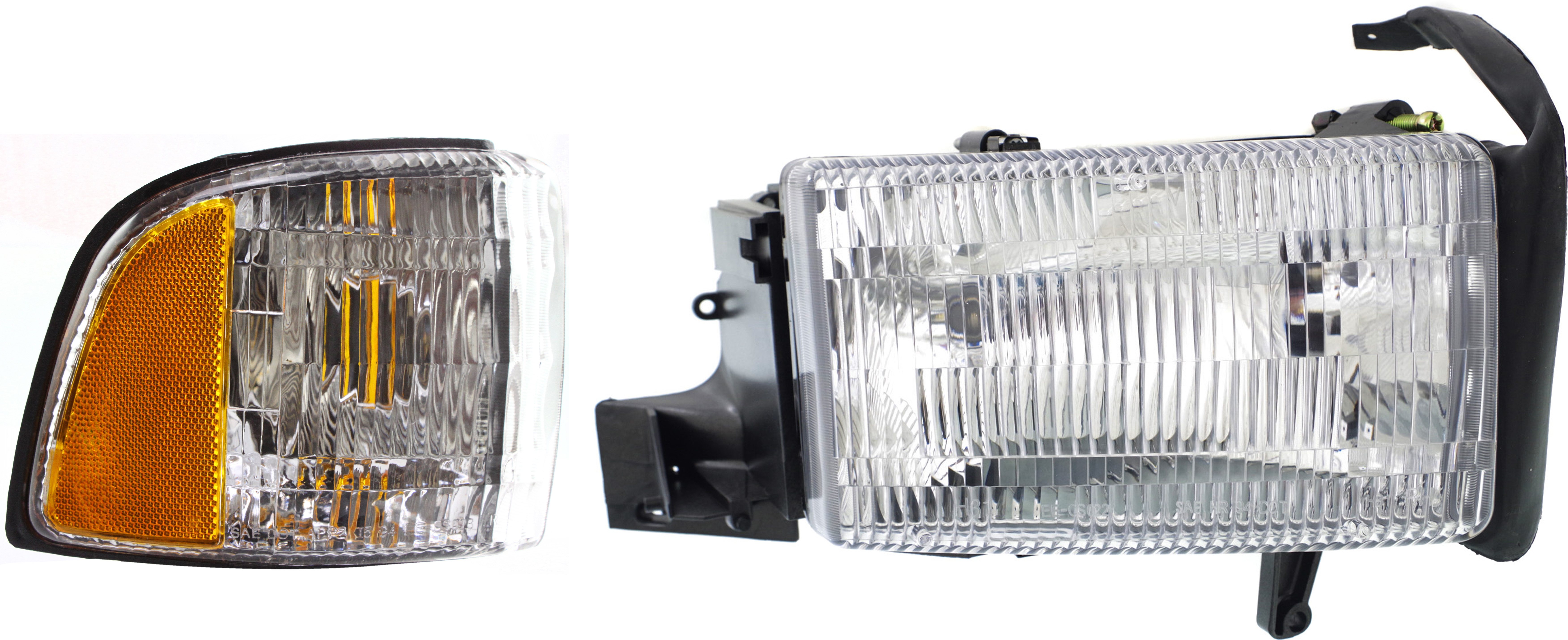 AM DODGE FULL SIZE PICKUP 94-02 HEAD LAMP RH Assembly Halogen 2 pc Kit with Corner Light SKU KIT 060717-23 Partslink CH2521119 OEM 55054780AH PFM 55054772AD