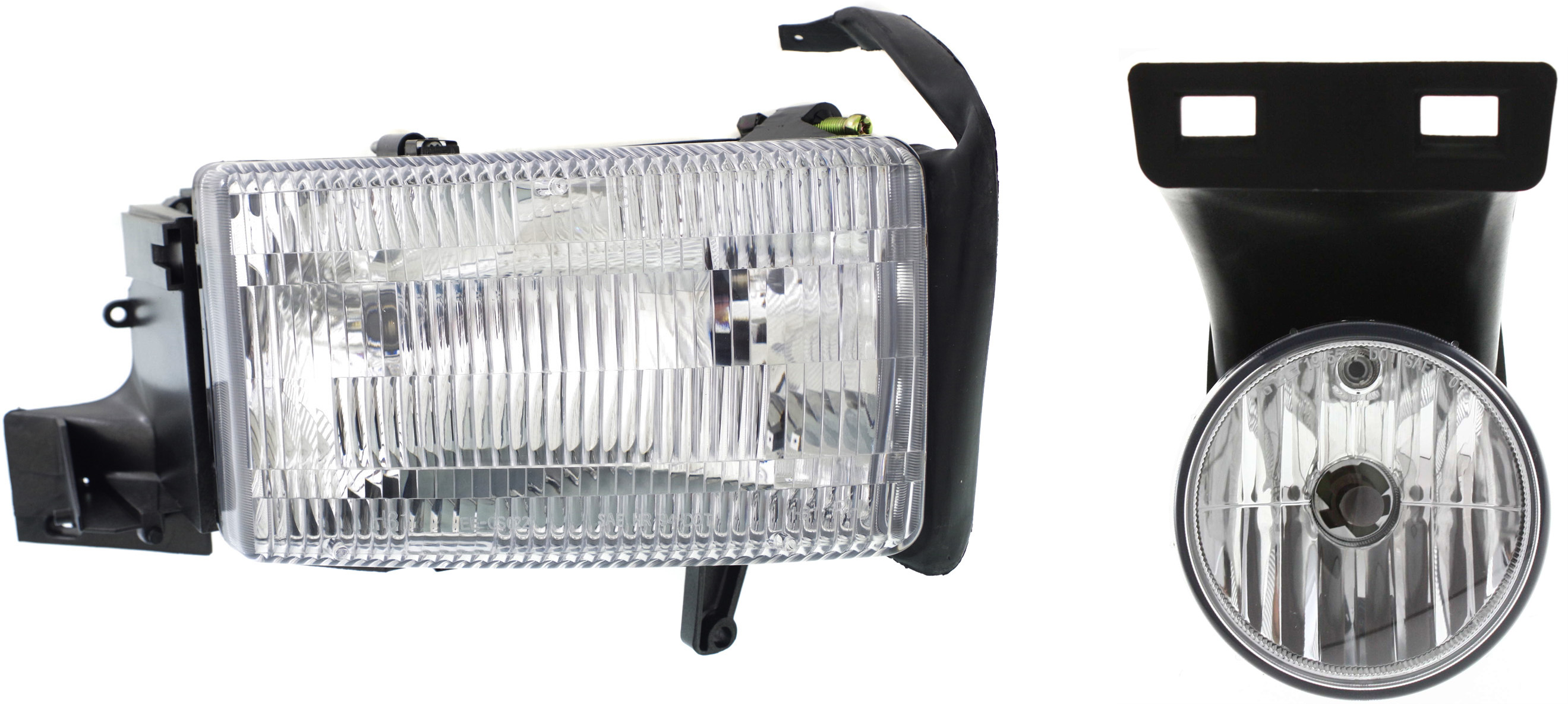 AM DODGE FULL SIZE P U 99-02 HEAD LAMP RH Assembly Halogen 2 pc Kit with Fog Light SKU KIT 060717-30 Partslink CH2593120 OEM 55054780AH PFM 55076940AB PFM