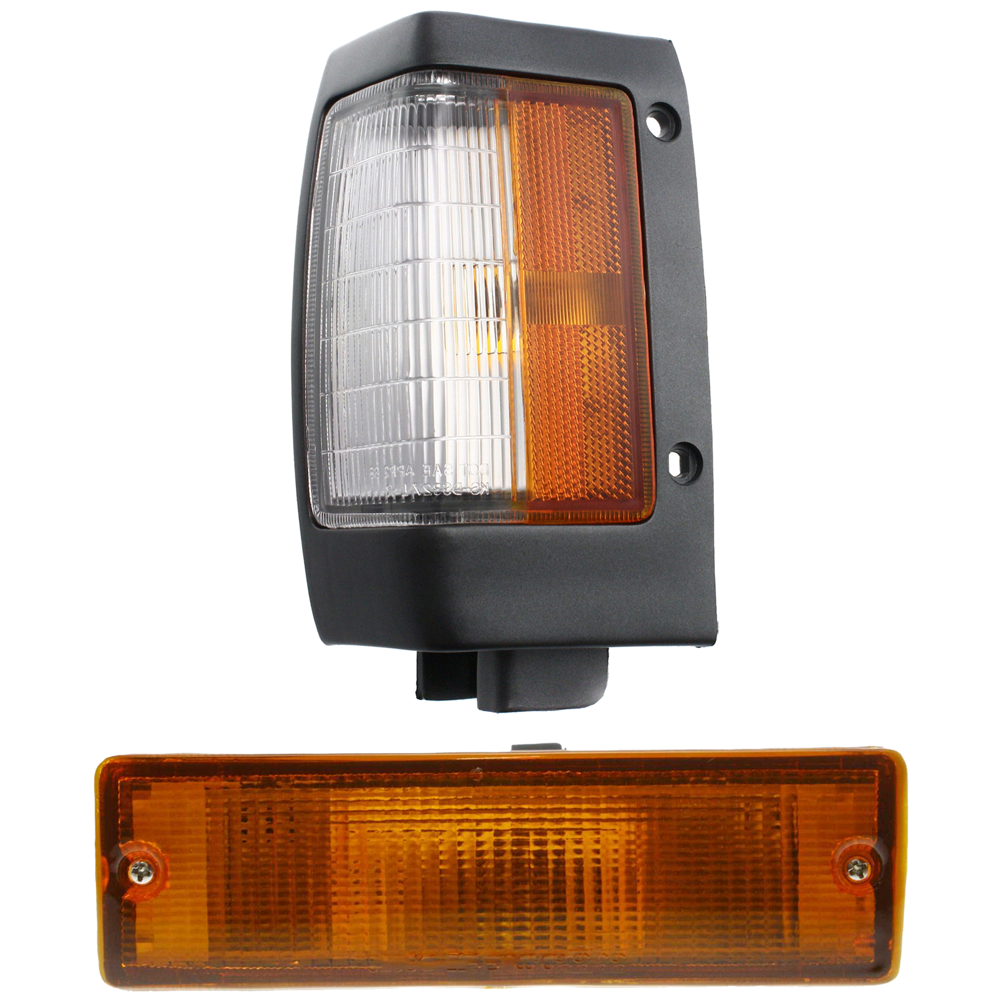 AM NISSAN D21-90-94 CORNER LAMP LH 2 pc kit Assembly with Black Trim with Turn Signal Light SKU KIT 060724-07 Partslink NI2550104 NI2520108 OEM B611501G02 B613541G02