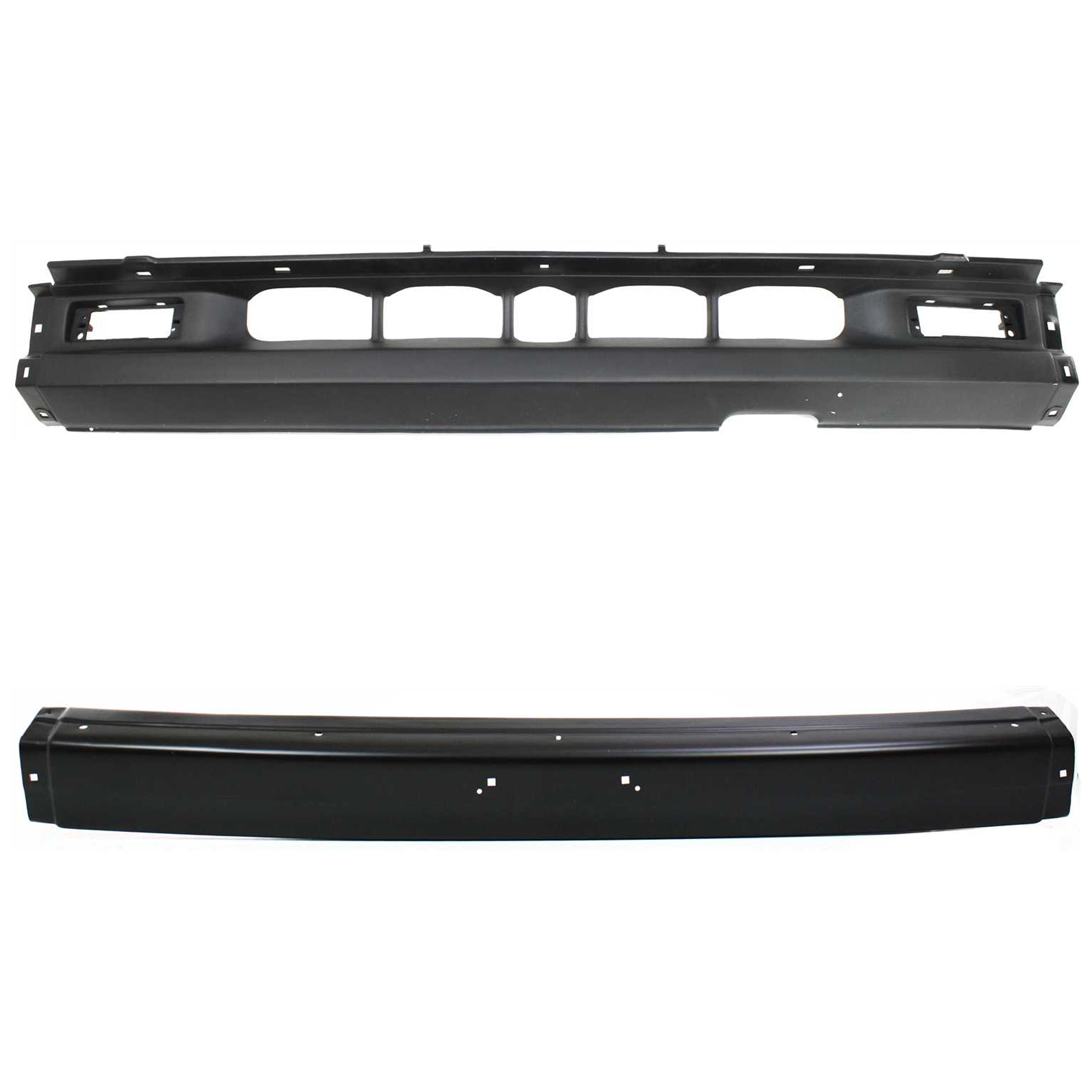AM MAZDA PICKUP 90-93 FRONT BUMPER 2 pc kit Black with Molding Holes 2WD with Valance SKU KIT 060724-11 Partslink MA1002114 MA1095108 OEM UE6150030A UE5550066B