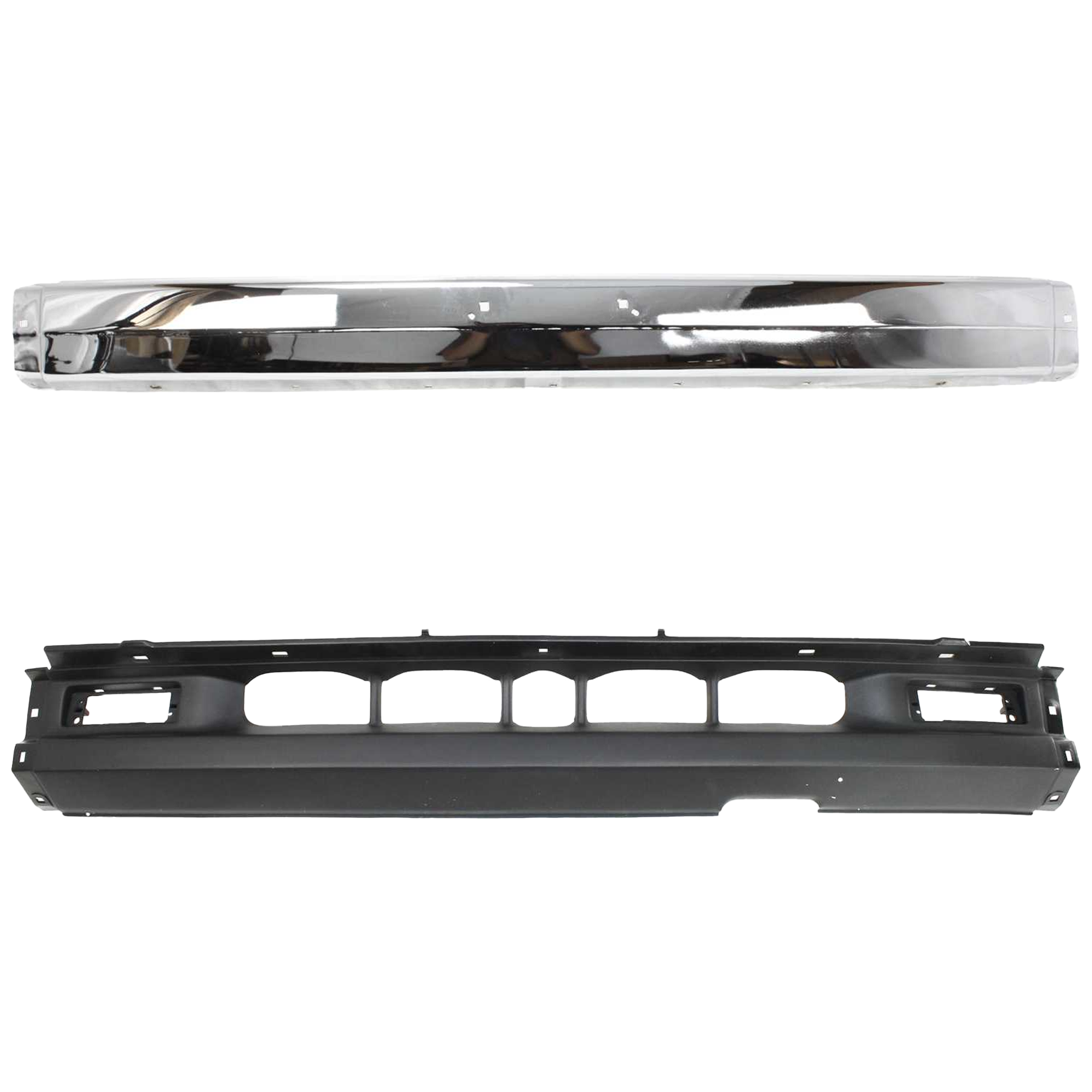 AM MAZDA PICKUP 90-93 FRONT BUMPER 2 pc kit Chrome without Molding Holes 2WD with Valance SKU KIT 060724-12 Partslink MA1002129 MA1095108 OEM UE6050030B UE5550066B