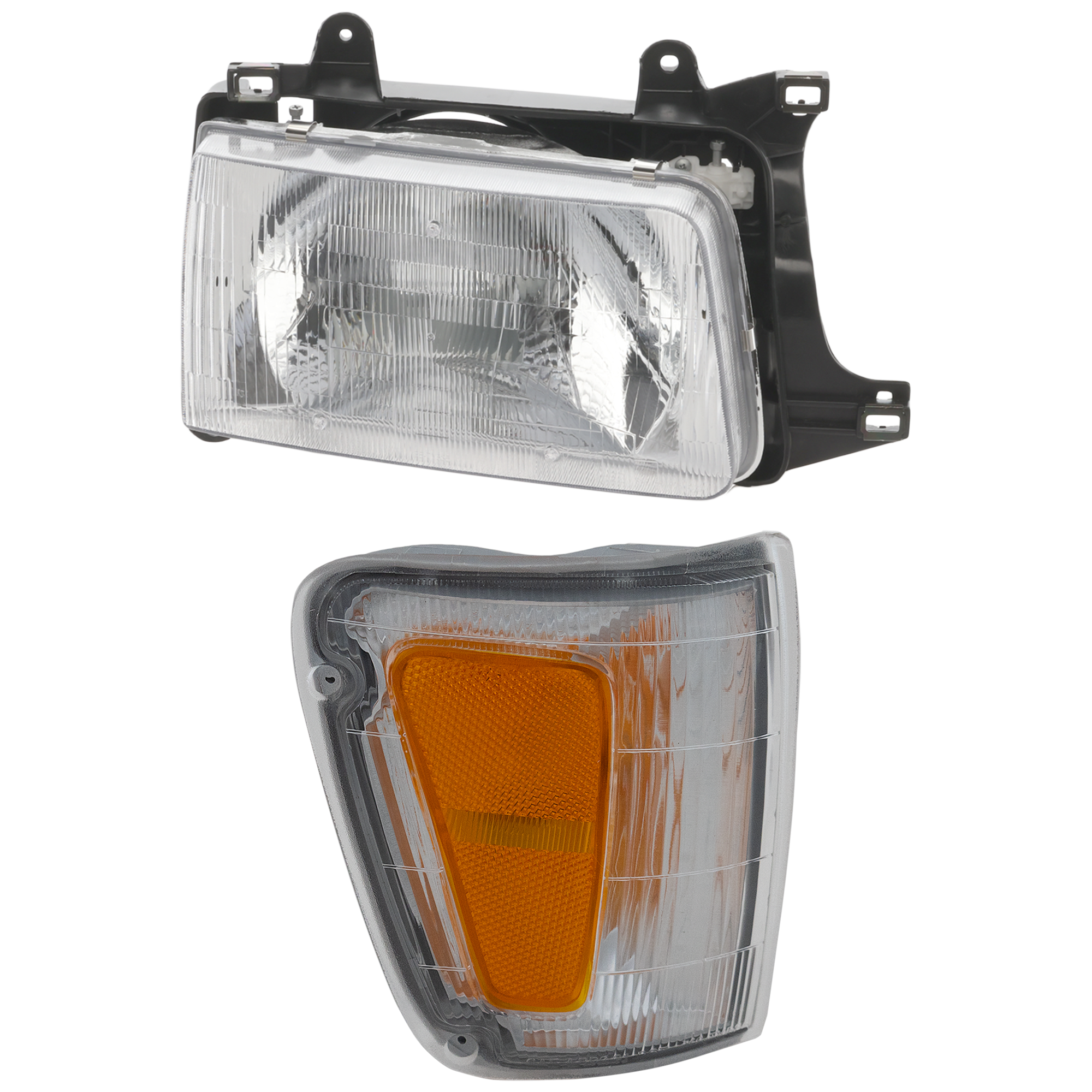 AM T100-93-98 HEAD LAMP RH 2 pc kit Assembly Halogen with Corner Light SKU KIT 060724-18 Partslink TO2503119 TO2521140 OEM 8111034010-8161034010