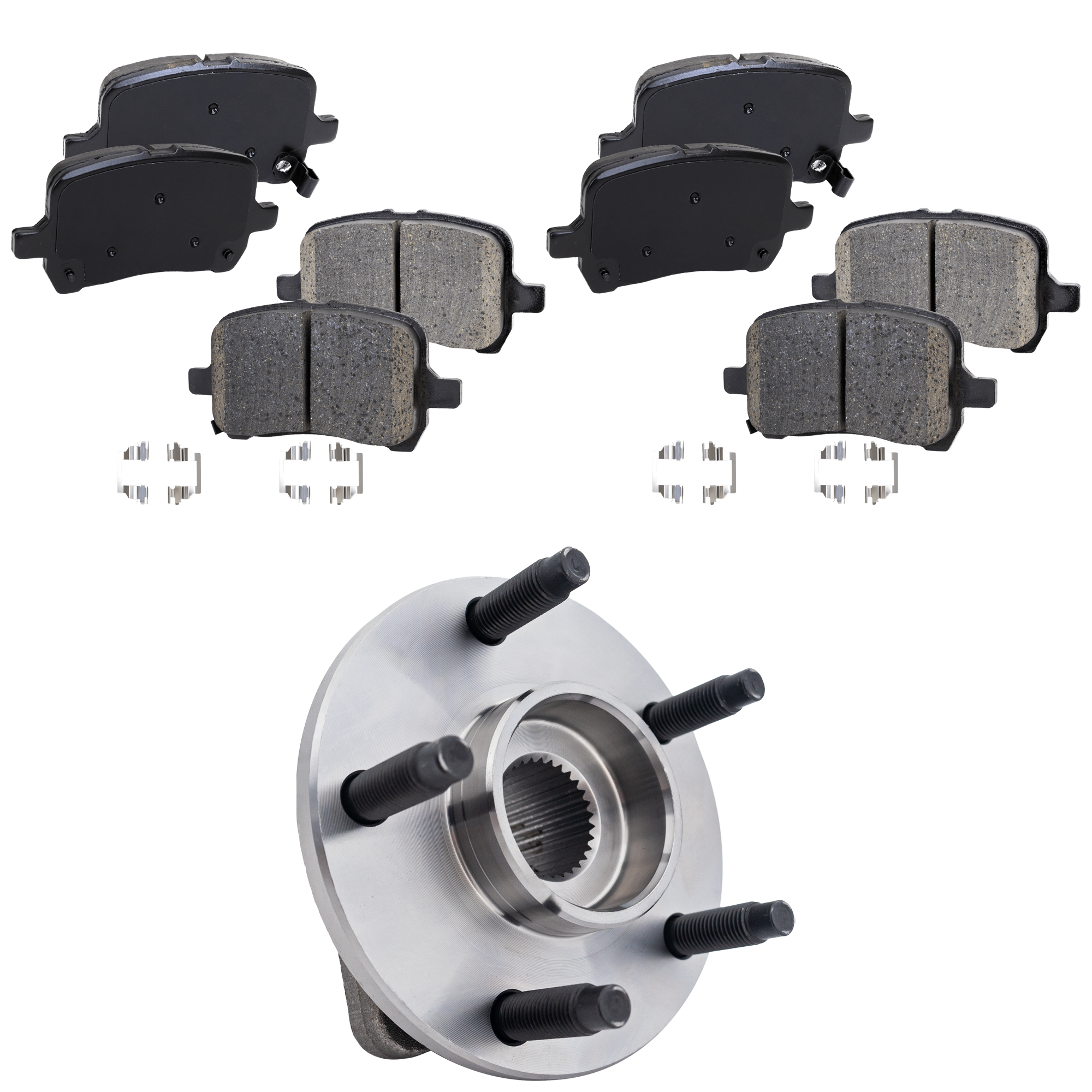 AM MALIBU 04-06 G6-05-05 FRONT HUB ASSEMBLY 3 pc kit 5 Studs 5 x 4.33 in. Bolt Pattern Non ABS with Brake Pad Set SKU KIT 060724-28 OEM 513215-713215-7467597-7990159