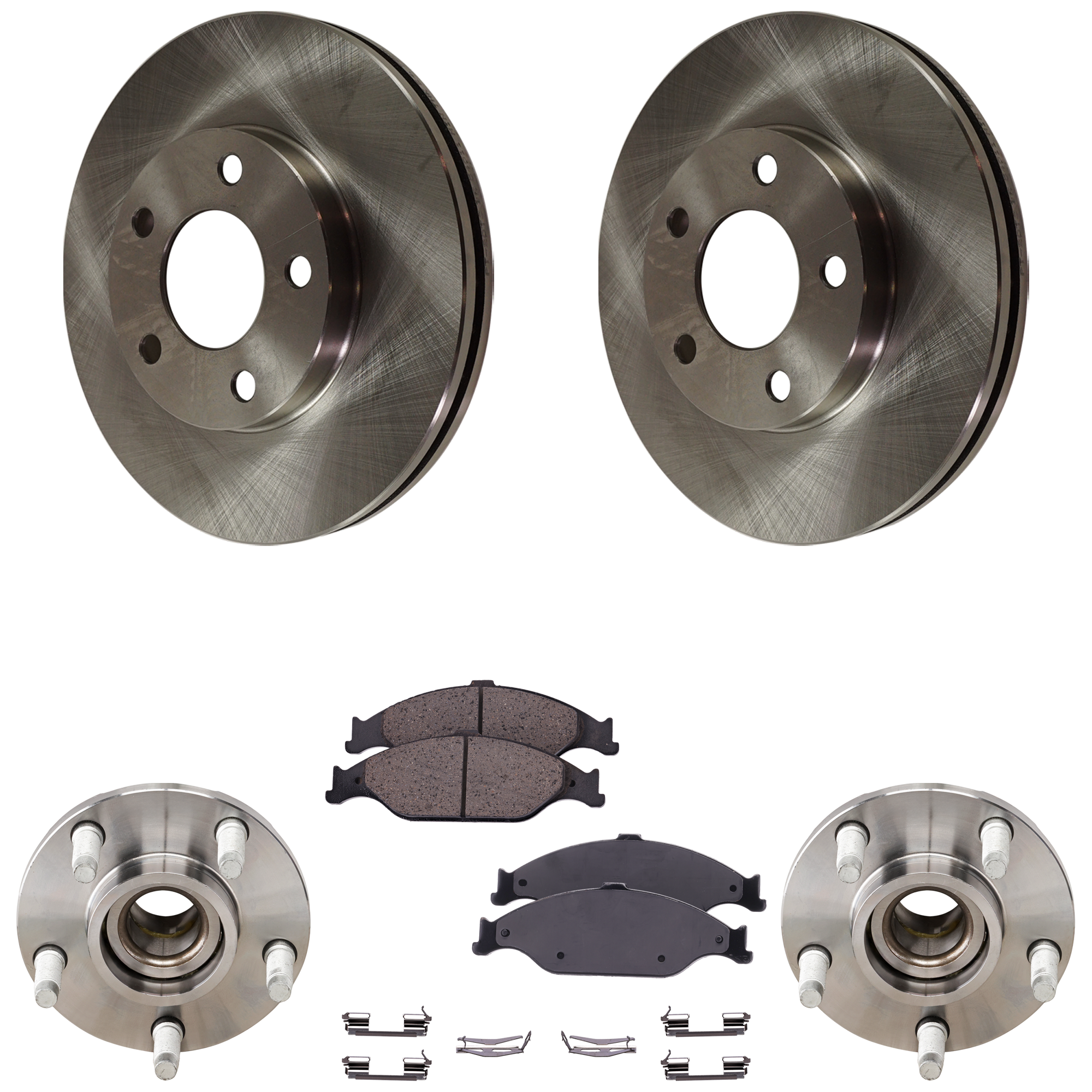 AM MUSTANG 99-04 FRONT BRAKE DISC AND PAD KIT 2 Wheel Set 5 Lugs Ceramic with Brake Disc Brake Pad Set and Wheel Hub SKU KIT 060724-30 OEM 513115-713115-7250038-1R332B63