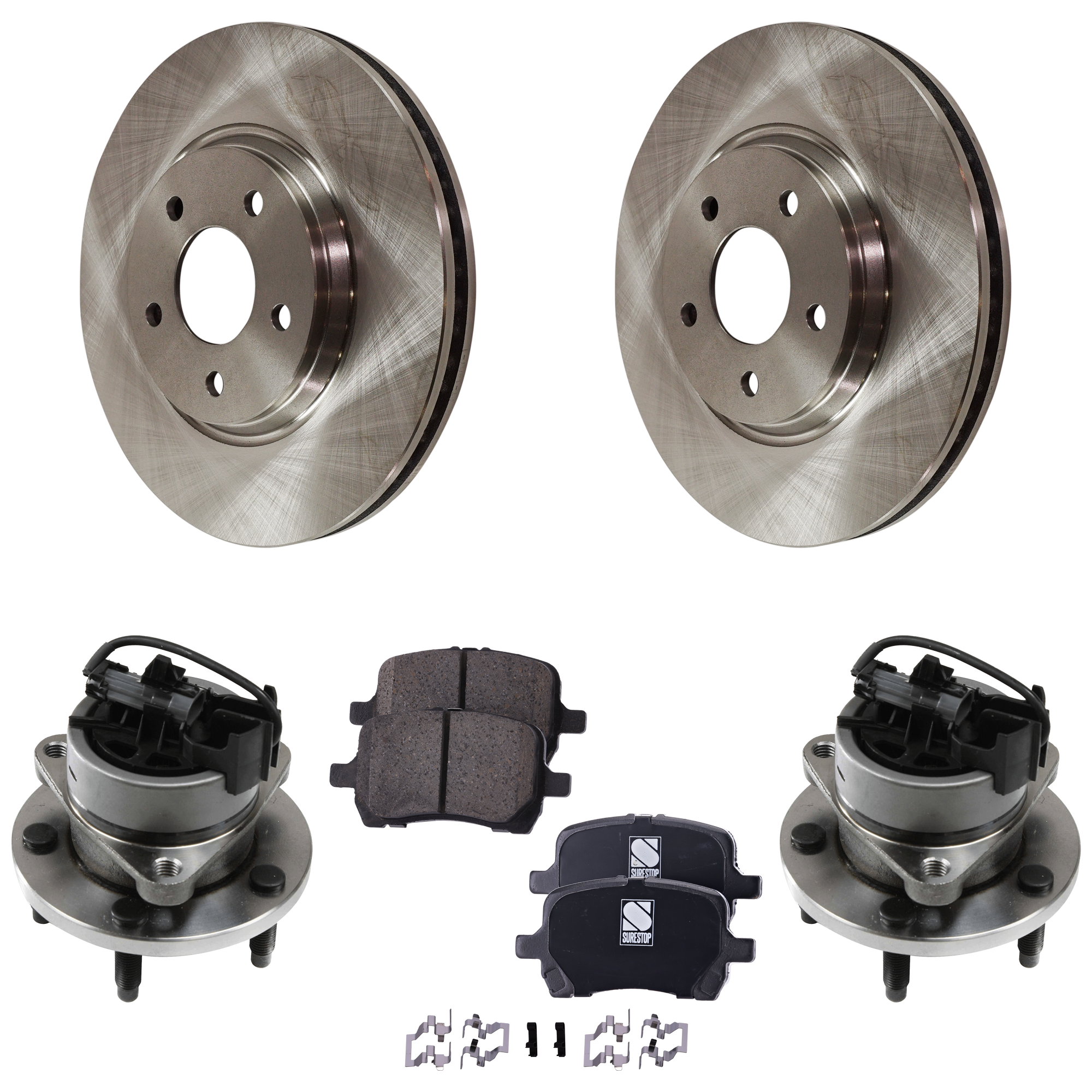 AM G5-08-08 FRONT BRAKE DISC AND PAD KIT 2 Wheel Set 5 Lugs Ceramic with Brake Disc Brake Pad Set and Wheel Hub SKU KIT 060724-33 OEM 22705375-15856665-25797350-209