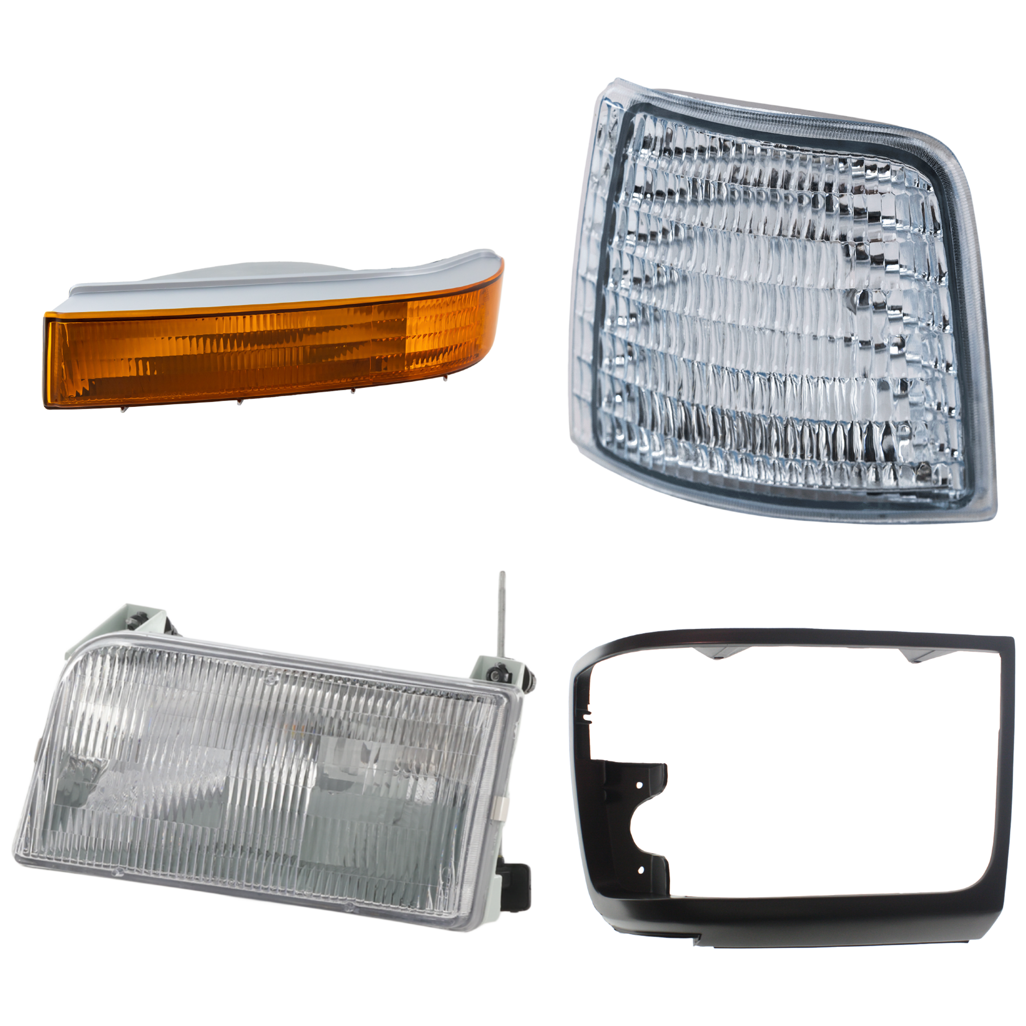AM F SUPER DUTY 92-97 HEAD LAMP LH Assembly Halogen 4 pc kit with Corner Light and Headlight Door SKU KIT 060724-35 Partslink FO2502118 FO2550110 FO2512129 FO2520116 OEM F2TZ13008B F2TZ15A201D F2TZ130