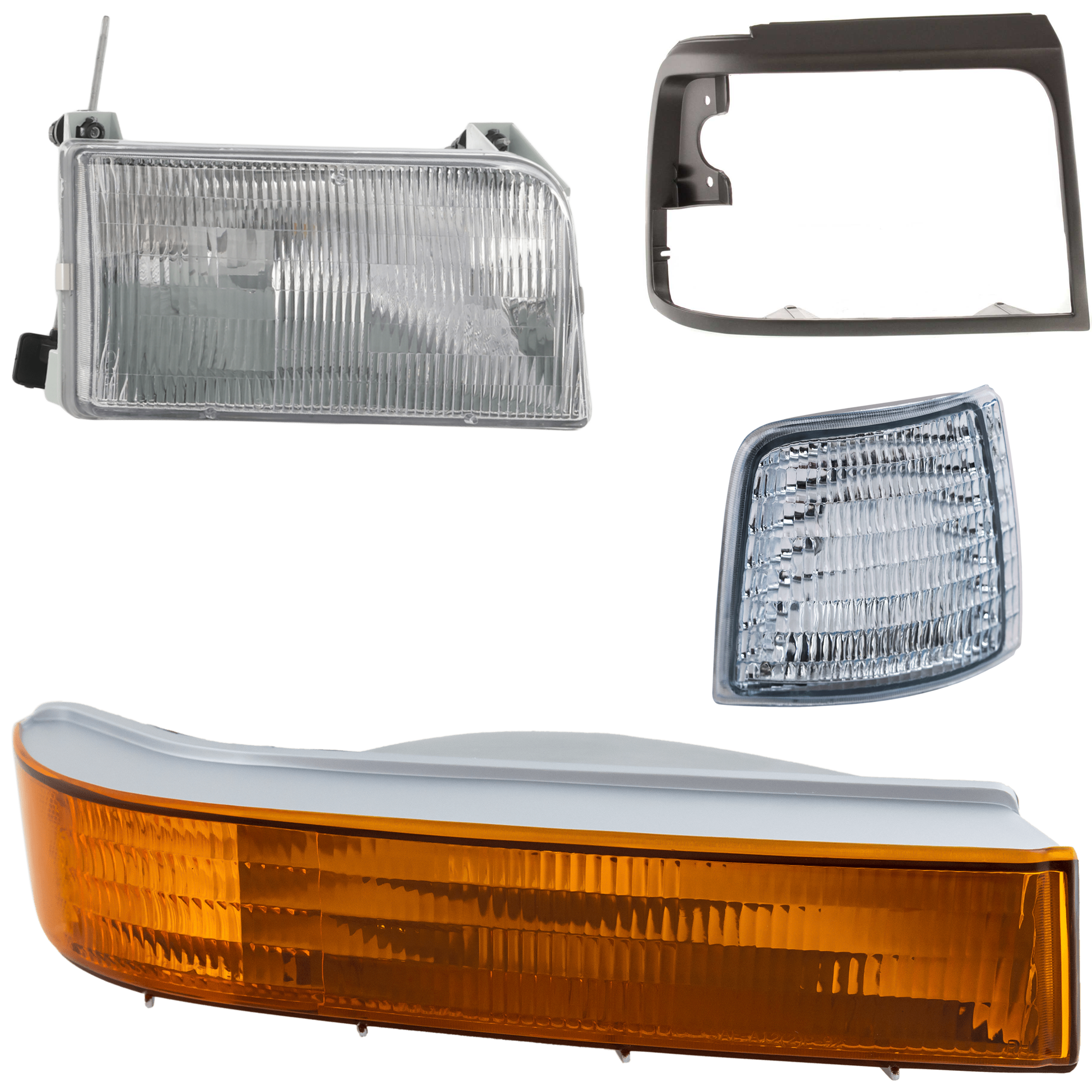AM F SUPER DUTY 92-97 HEAD LAMP RH Asembly Halogen 4 pc kit with Corner Light and Headlight Door SKU KIT 060724-36 Partslink FO2503114 FO2551108 FO2513130 FO2521114 OEM F2TZ13008A F2TZ15A201C F2TZ130
