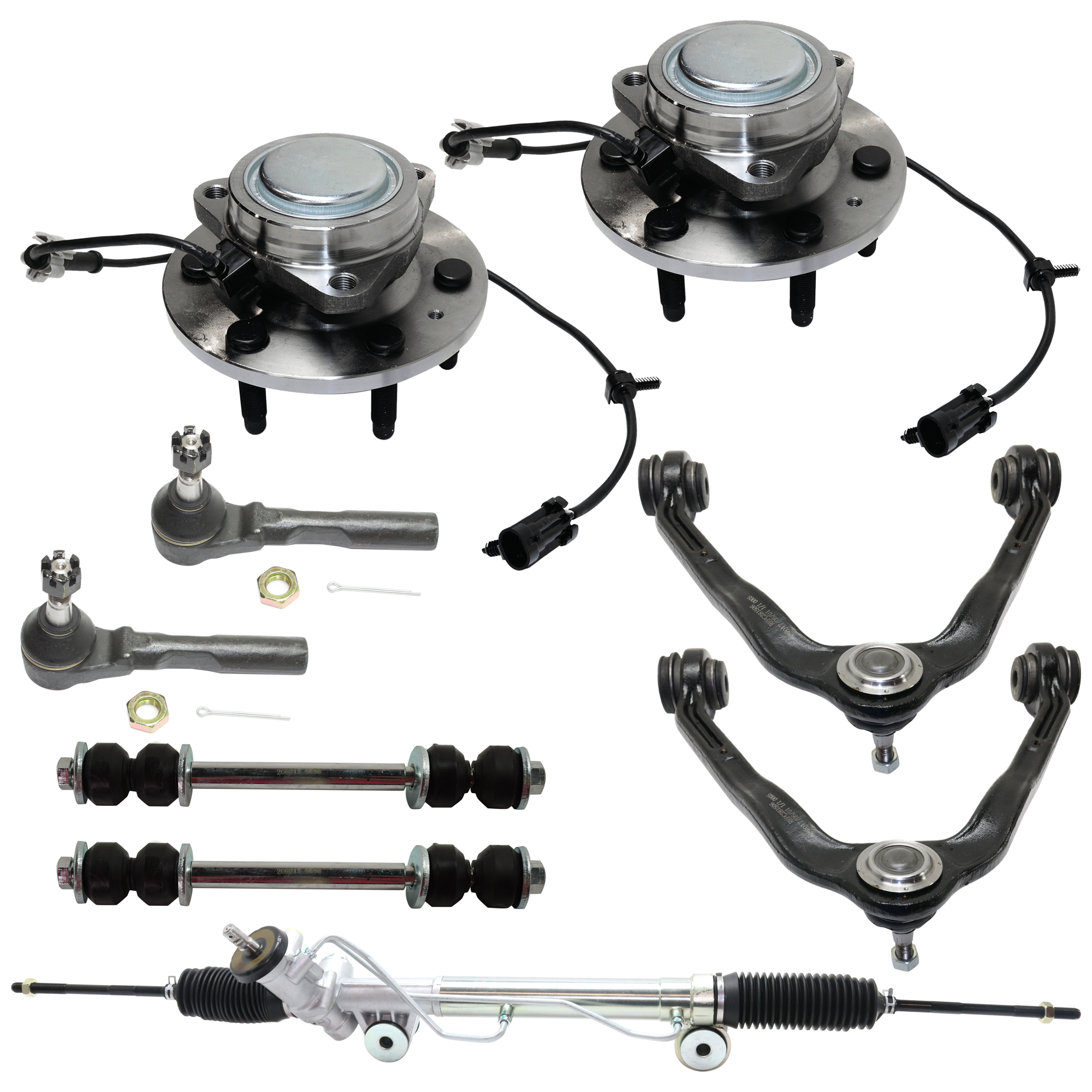 AM SILVERADO SIERRA 1500-05-06 SILVERADO SIERRA 1500 CLASSIC 07-07 FRONT SUSPENSION KIT 9 pc kit with Control Arm Steering Rack Sway Bar Link Tie Rod End and Wheel Hub SKU KIT 060724-62 OEM 12475485-15047200-15864153-191