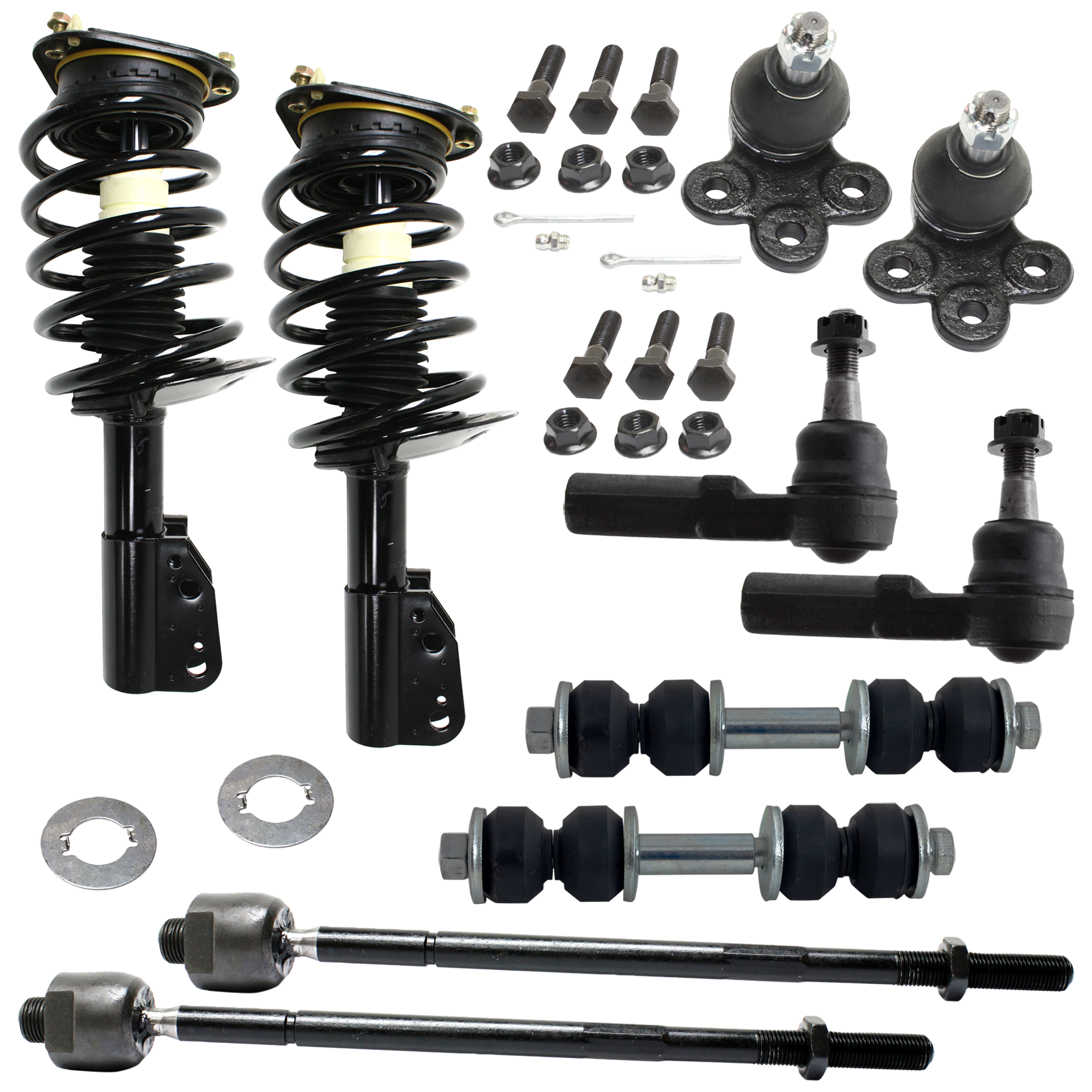 AM LESABRE DEVILLE 00-05 FRONT SUSPENSION KIT RH AND LH 10 pc kit w Ball Joint Shock Absorber and Strut Assembly Sway Bar Link and Tie Rod End SKU KIT 060724-66 OEM 2601597-5051324-19144074-25672