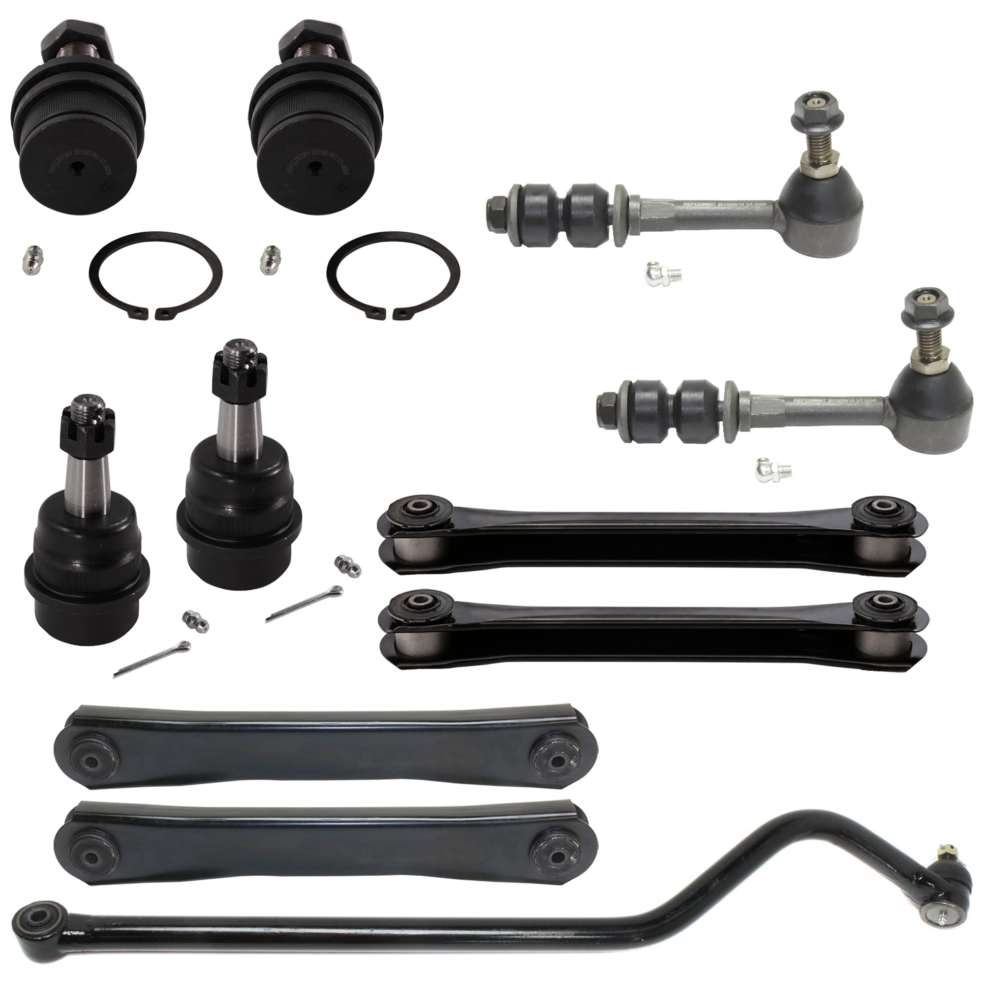 AM RAM 1500-94-95 RAM 2500-94-95 FRONT SUSPENSION KIT RH AND LH Upper and Lower 11 pc Kit with Ball Joint Control Arm Sway Bar Link and Track Bar SKU KIT 060724-71 OEM 10253-288001-288004-305113
