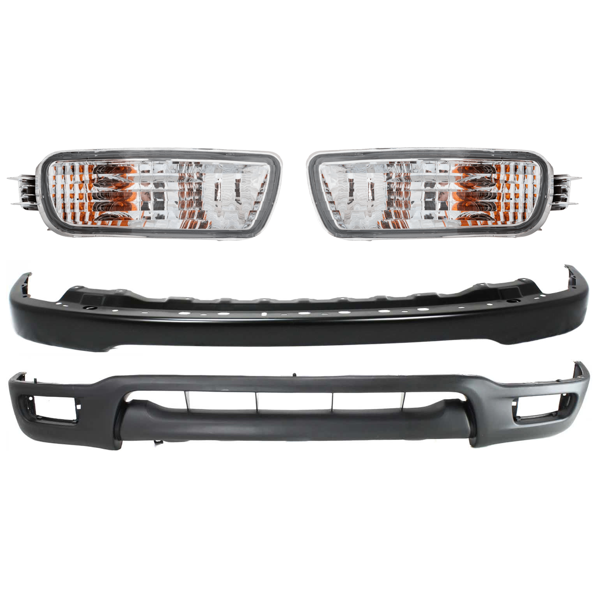 AM TACOMA 01-04 FRONT BUMPER 4 pc kit Paintable with Turn Signal Light and Valance SKU KIT 060724-79 Partslink TO1002176 TO2530140 TO2531140 TO1095196 OEM 52101AD900-8152004080-81510040