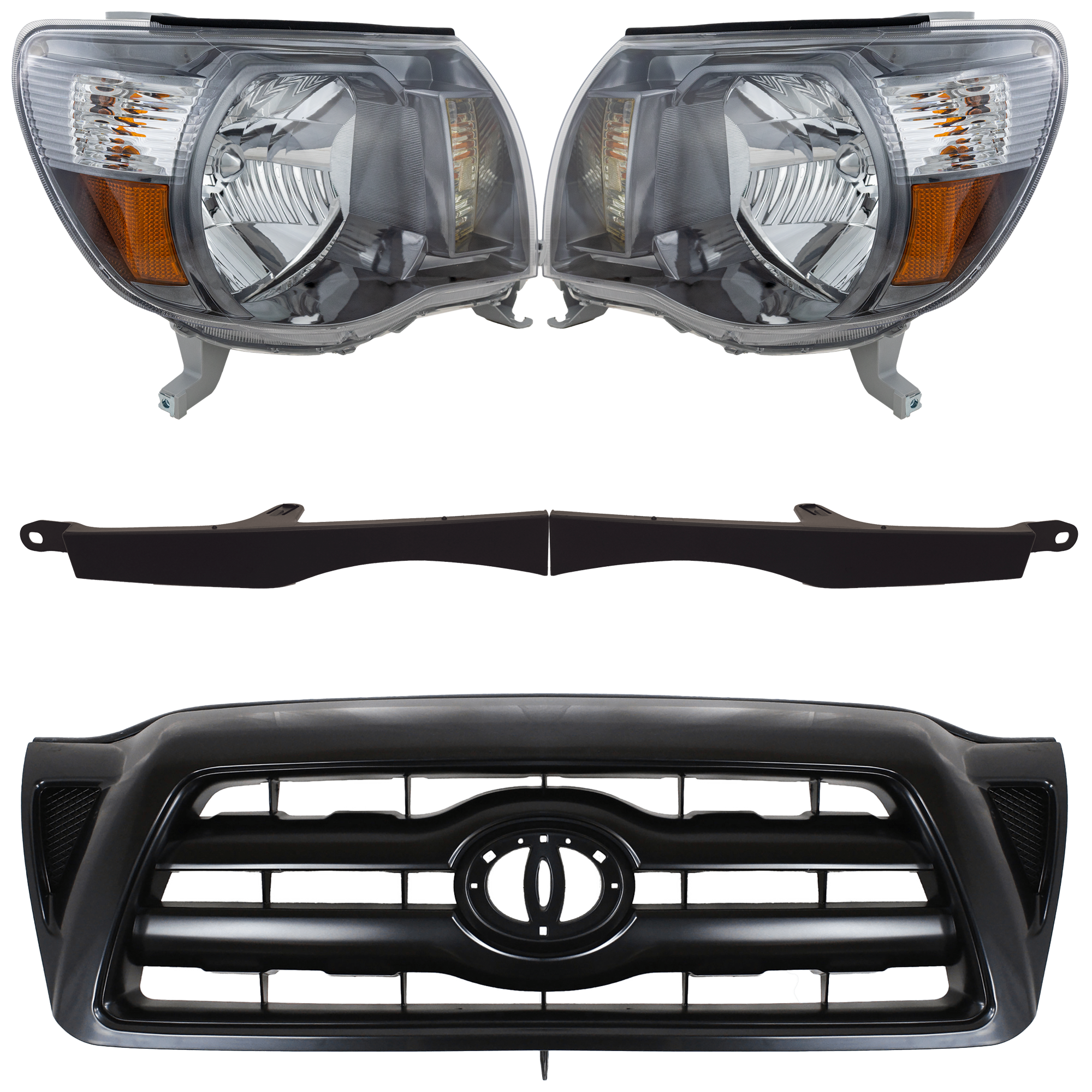 AM TACOMA 05-10 HEAD LAMP RH AND LH 5 pc kit Assembly Type 1 with Headlight Filler and Grille Assembly SKU KIT 060724-80 Partslink TO2502181 TO2503181 TO1200279 TO1088110 TO1089110 OEM 8111004173-8115004173-53100043