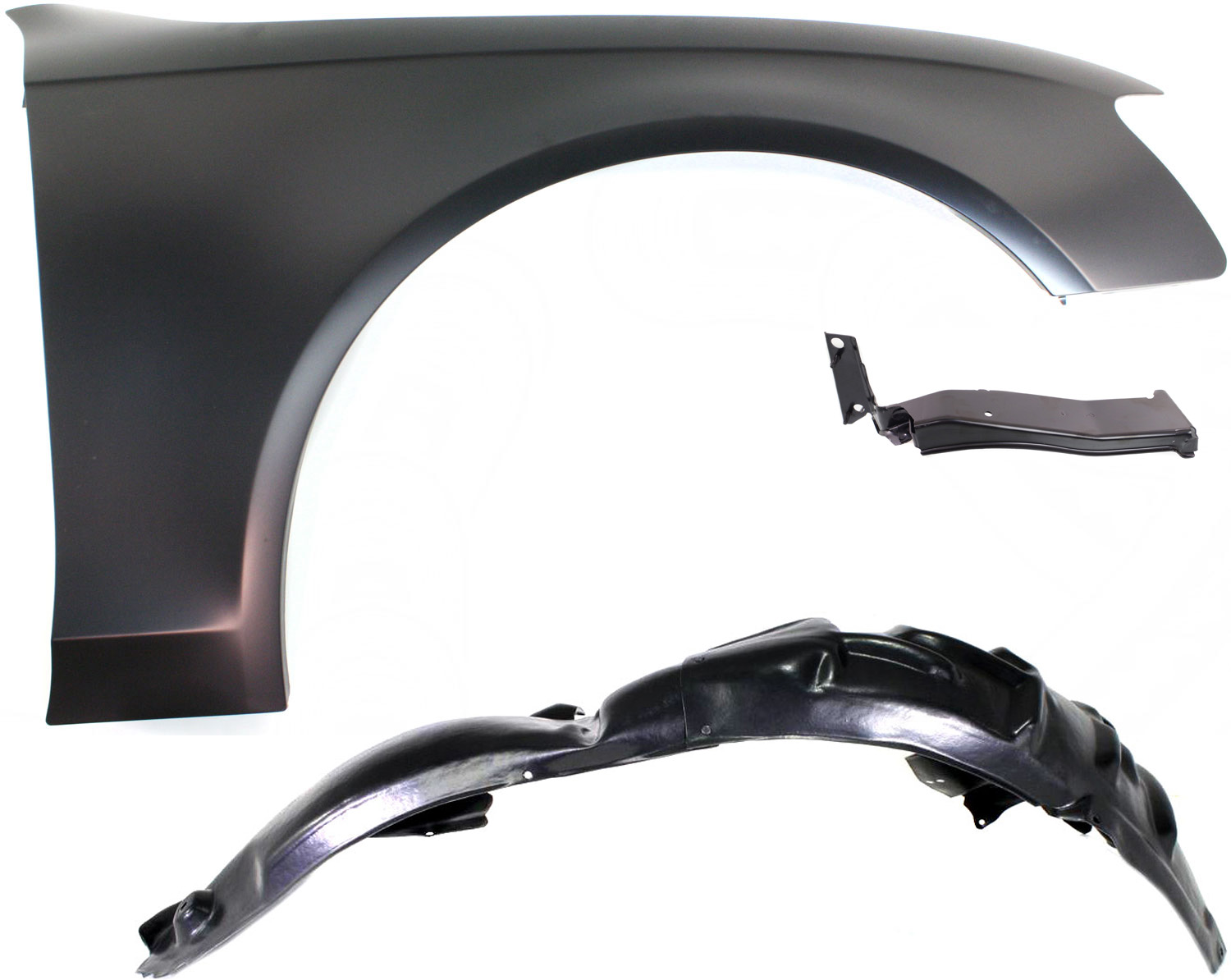 AM A4-09-12 FRONT FENDER SUPPORT RH 3 pc Kit with Fender Liner and Fender Support SKU KIT 060817-18 Partslink AU1245103 AU1241121 AU1249120 OEM 8K0821136M 8K0821106A 8K082117