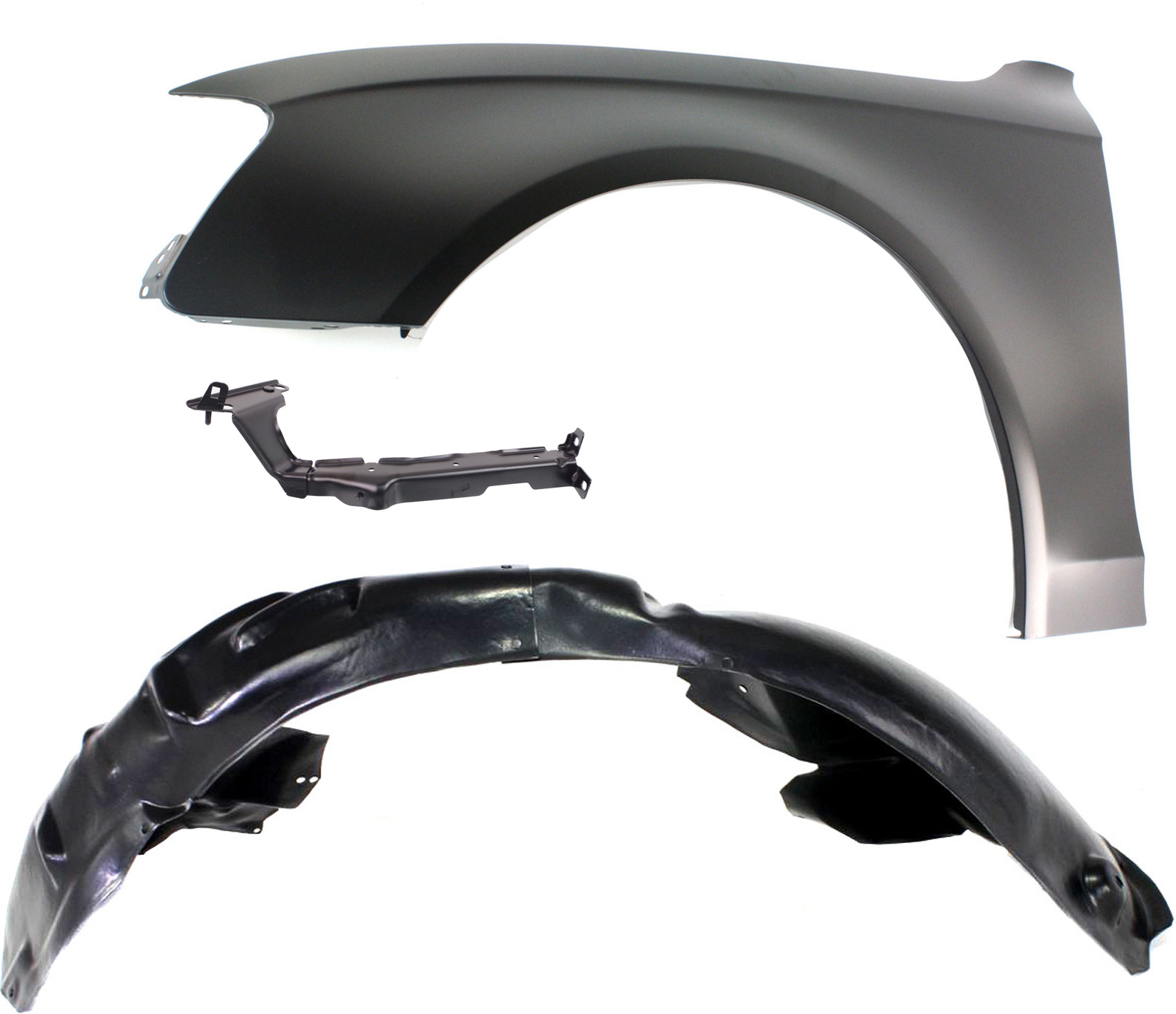 AM A4 A4 QUATTRO 09-12 FRONT FENDER LH 3 pc kit with Fender Liner and Fender Support SKU KIT 060817-19 Partslink AU1240121 AU1248120 AU1244103 OEM 8K0821105A 8K0821171G PFM 8K08