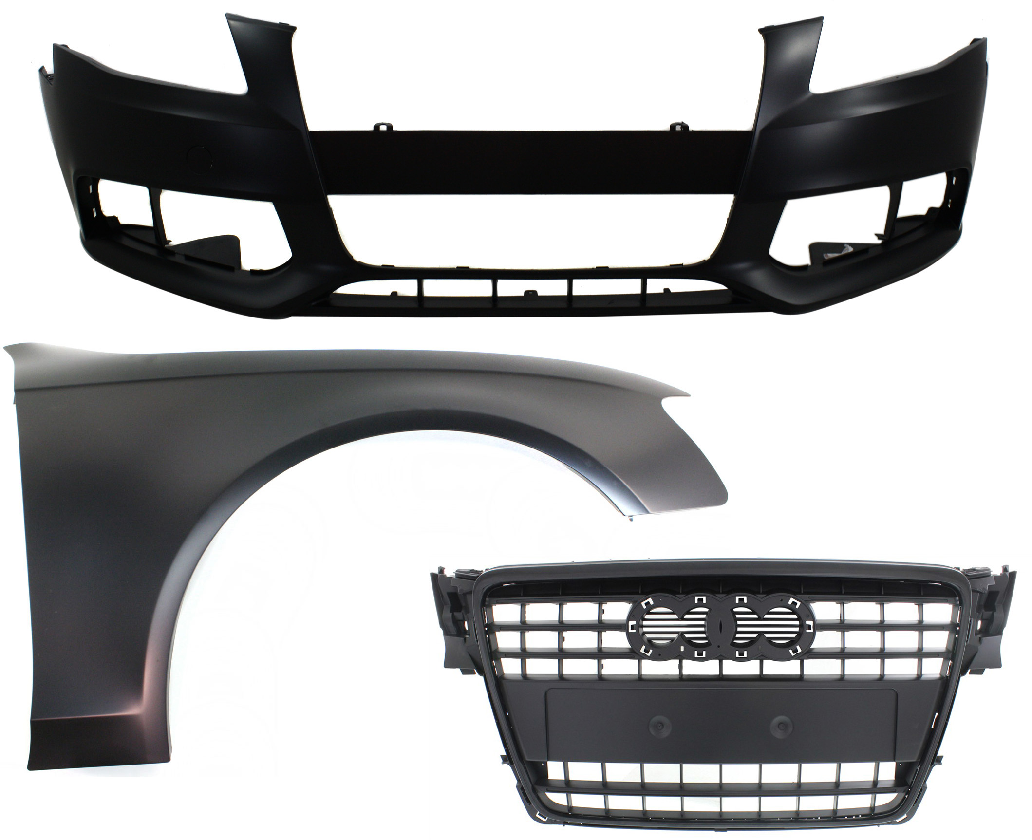 AM A4 A4 QUATTRO 09-12 GRILLE 3 pc Kit with Bumper Cover and Fender SKU KIT 060817-32 Partslink AU1200117 AU1000162 AU1241121 OEM 8K0853651VMZ 8K0807105GRU 8K08