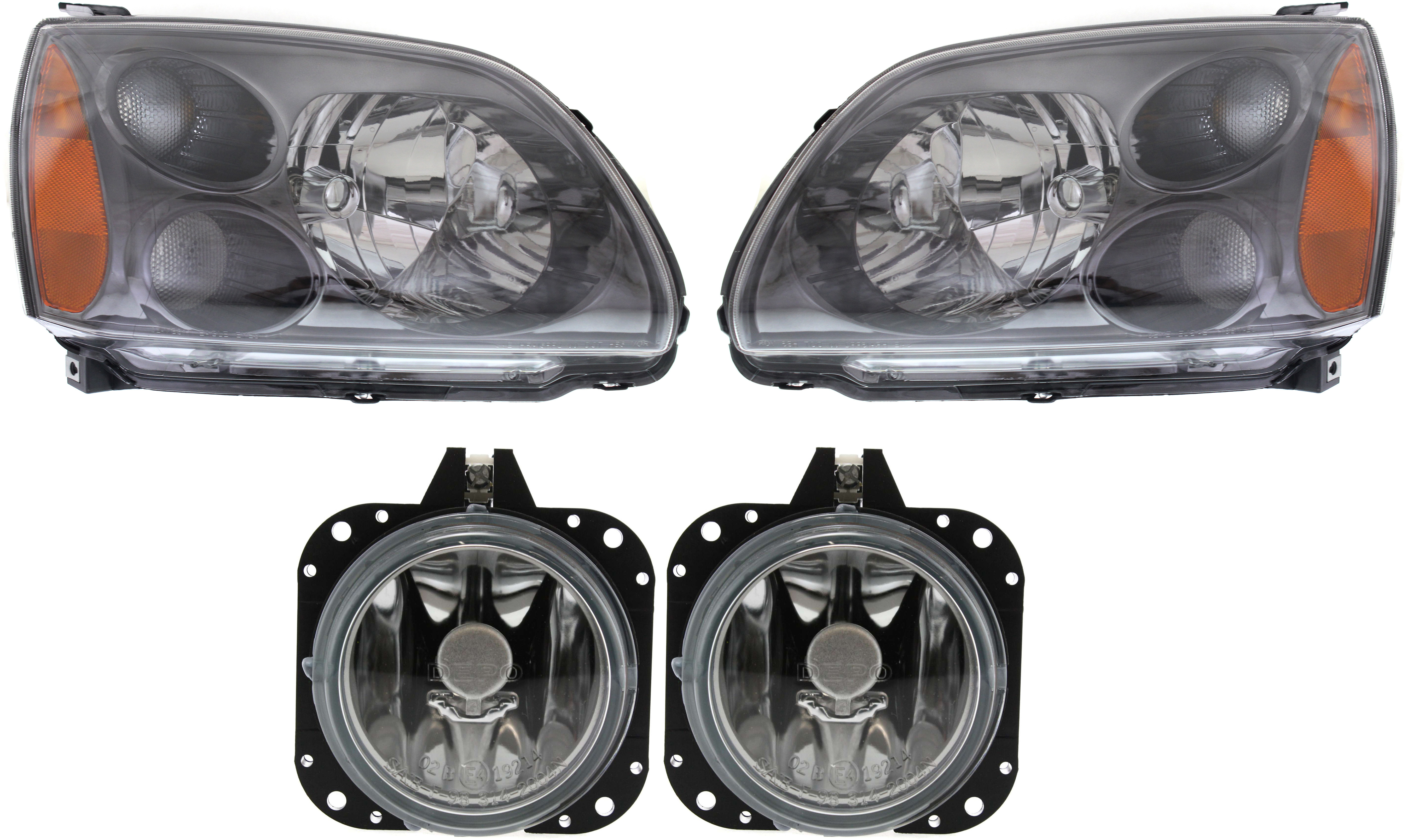 AM GALANT 04-08 HEAD LAMP RH AND LH Assembly Halogen 4 pc Kit with Fog Lights SKU KIT 060817-45 Partslink MI2503153 MI2502153 MI2592112 OEM 8301A560-8301A565 MR990821