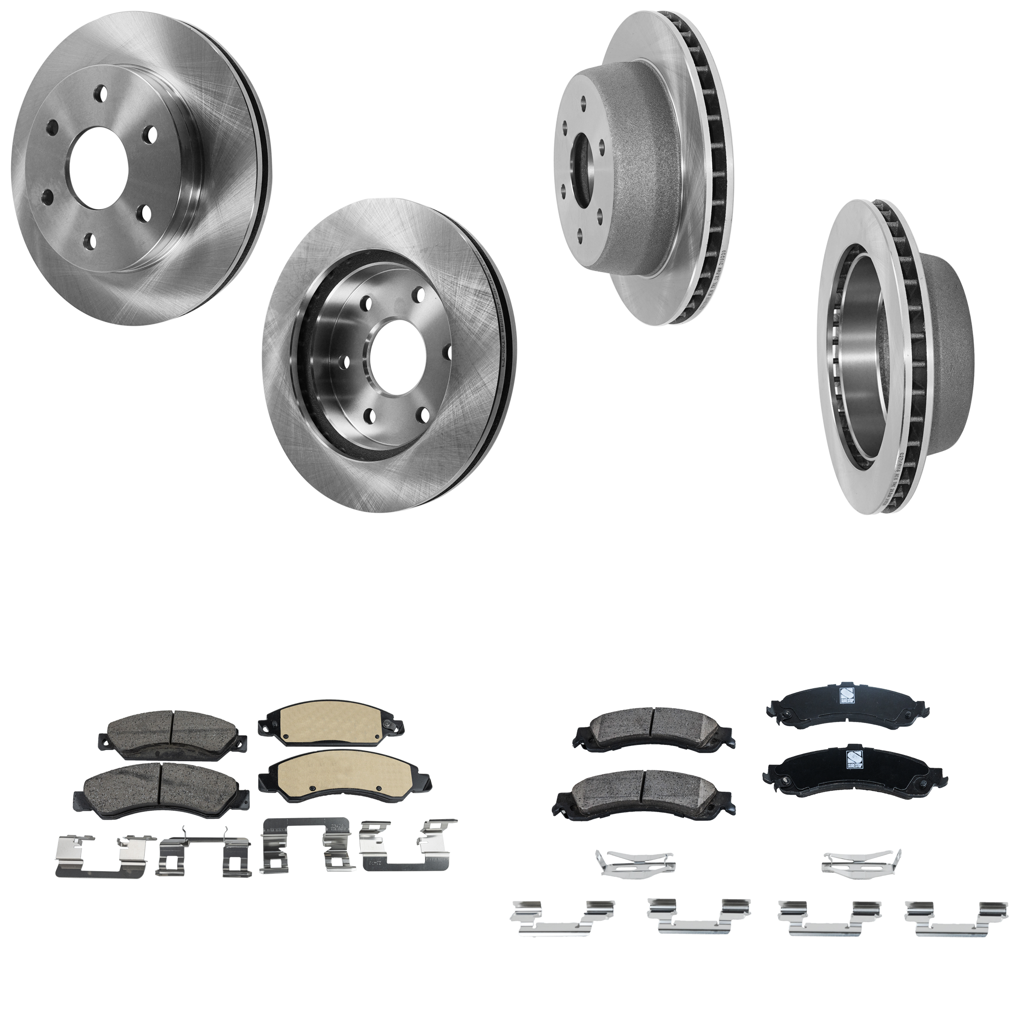 AM SIERRA 1500-05-06 FRONT AND REAR BRAKE DISC AND PAD KIT 4 Wheel Set SKU KIT 060823-07 OEM 15065077-25757802-15712802-157