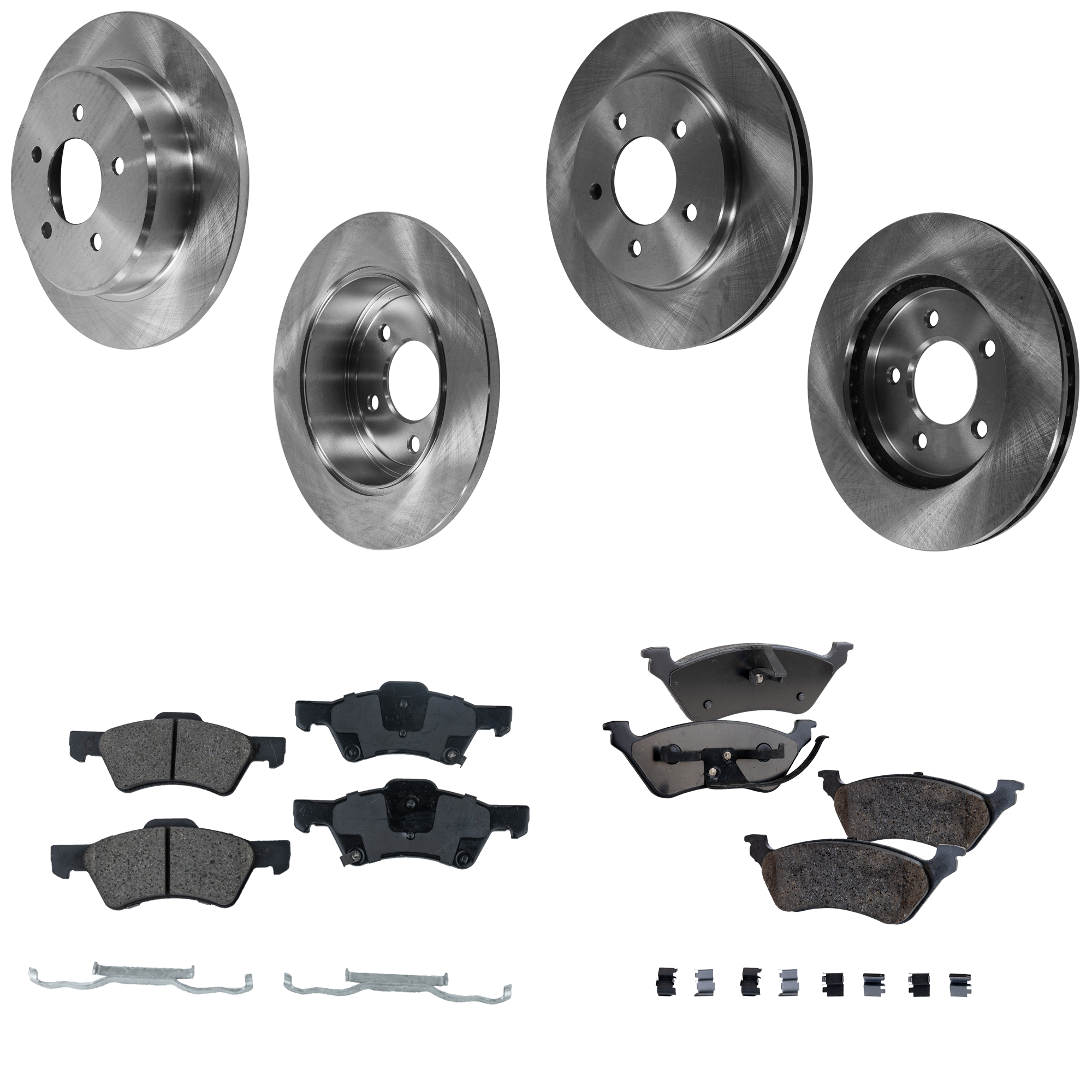 AM GRAND CARAVAN 01-01 FRONT AND REAR BRAKE DISC AND PAD KIT 4 Wheel Set SKU KIT 060823-09 OEM 4721023-4721023AF 4721023AG 47