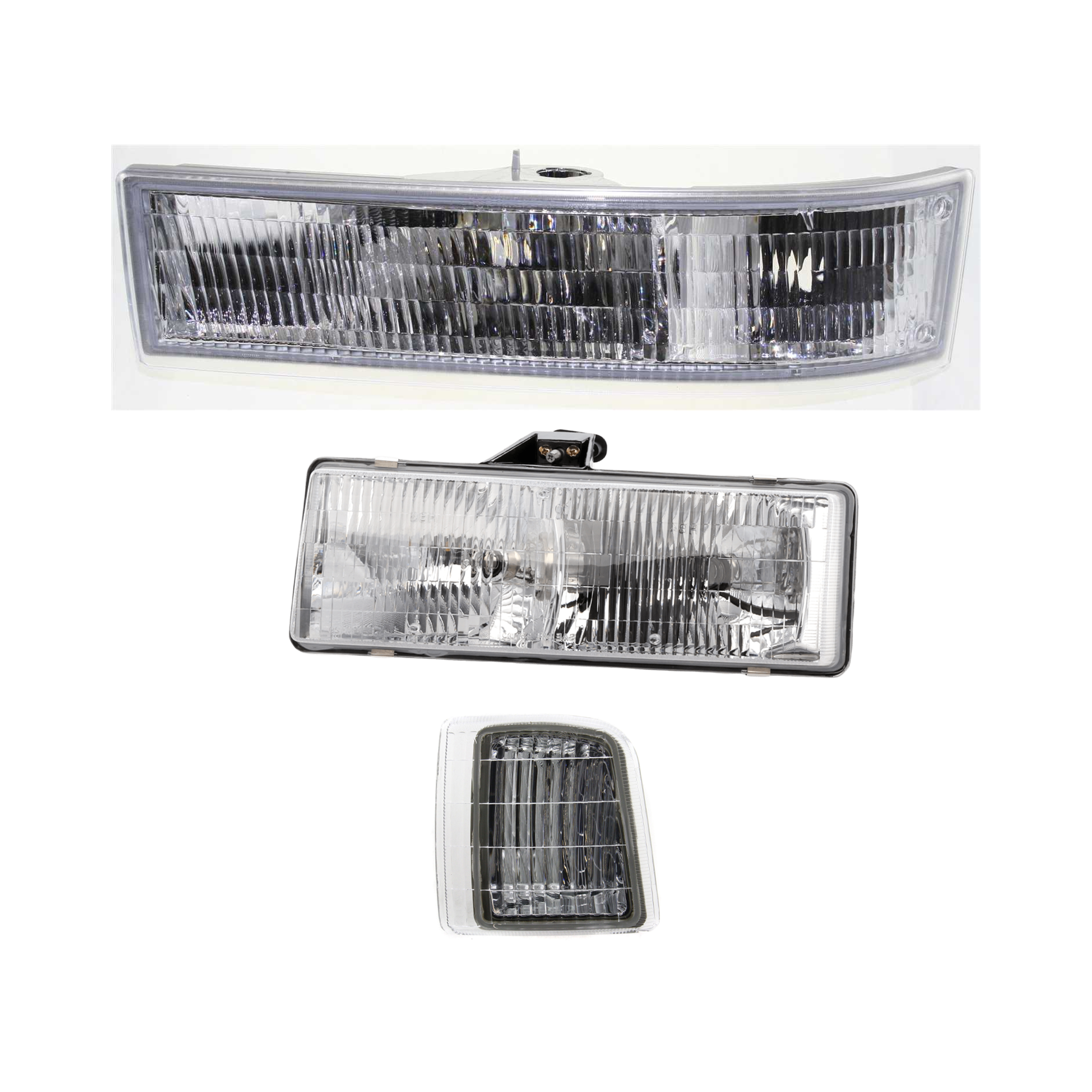 AM ASTRO SAFARI 85-05 HEAD LAMP LH Composite Assembly Halogen 3 pc kit with Parking Light and Corner Light SKU KIT 060824-07 Partslink GM2502136 GM2550139 GM2520147 OEM 16524091 PFM 16524075-16523211