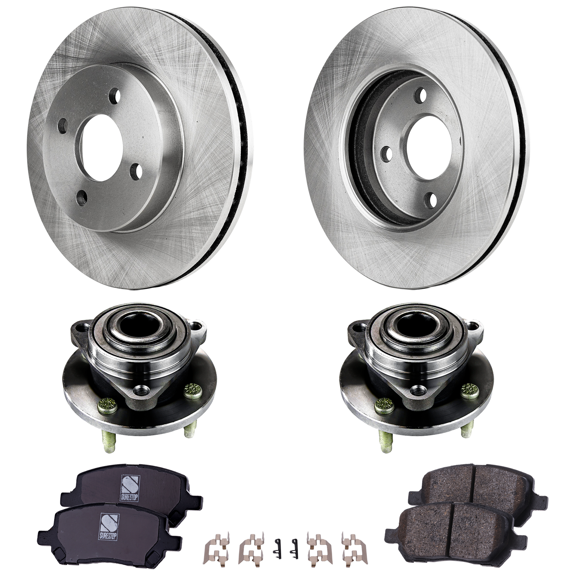 AM ION 03-07 FRONT HUB ASSEMBLY RH=LH 4 Studs 4 x 3.94 in. Bolt Pattern 33 Spline Ball Bearing Type Driven 6 pc kit Brake Pad Set and Brake Disc SKU KIT 060824-09 OEM 22701520-22702612-25836294-258