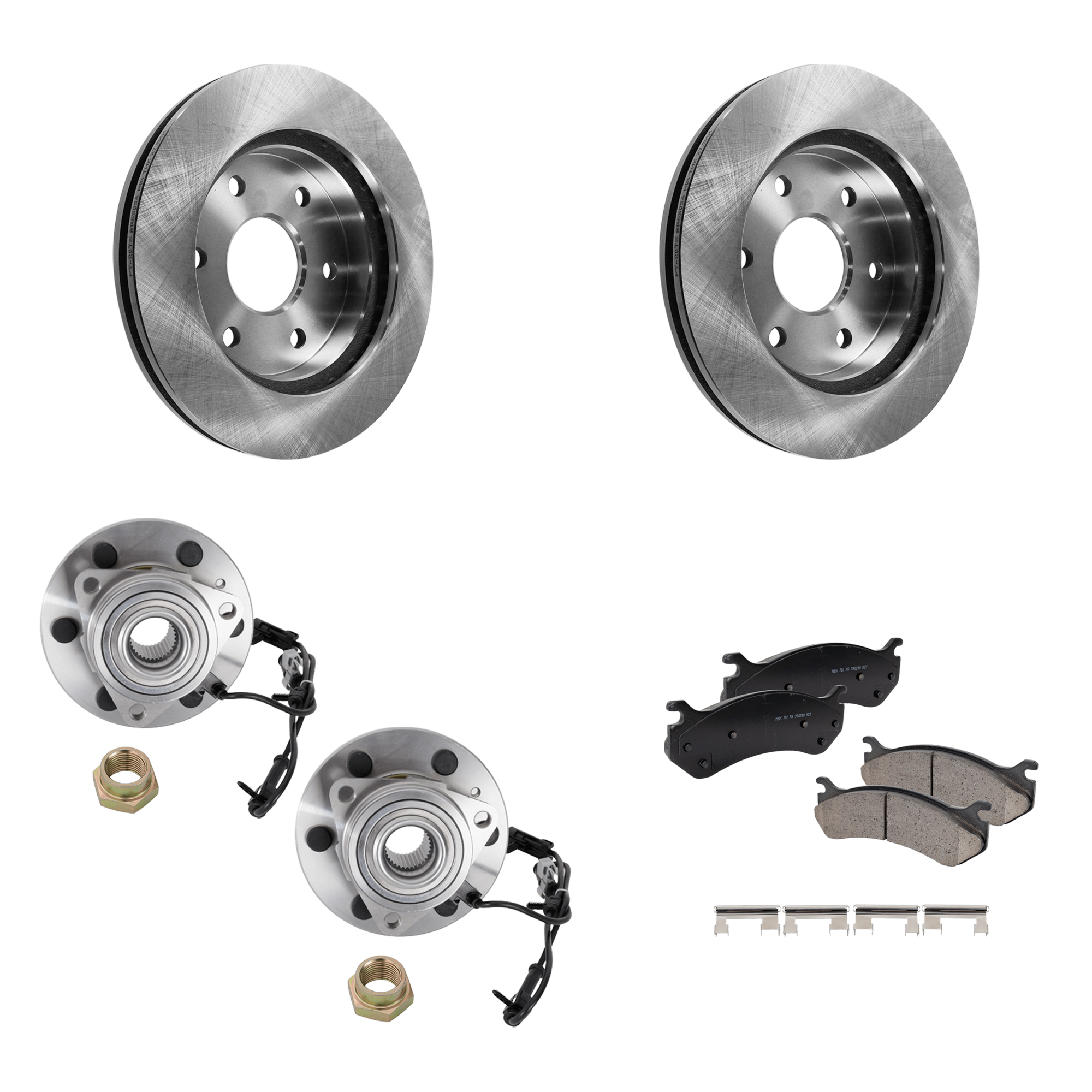 AM SILVERADO SIERRA 1500-99-07 EXPRESS SAVANA 1500-03-08 FRONT HUB ASSEMBLY RH AND LH 6 pc Kit 6 Studs 6 x 5.5 in. Bolt Pattern with Brake Disc and Brake Pad Set SKU KIT 060824-21 OEM 19209040-15233113-15112382-180