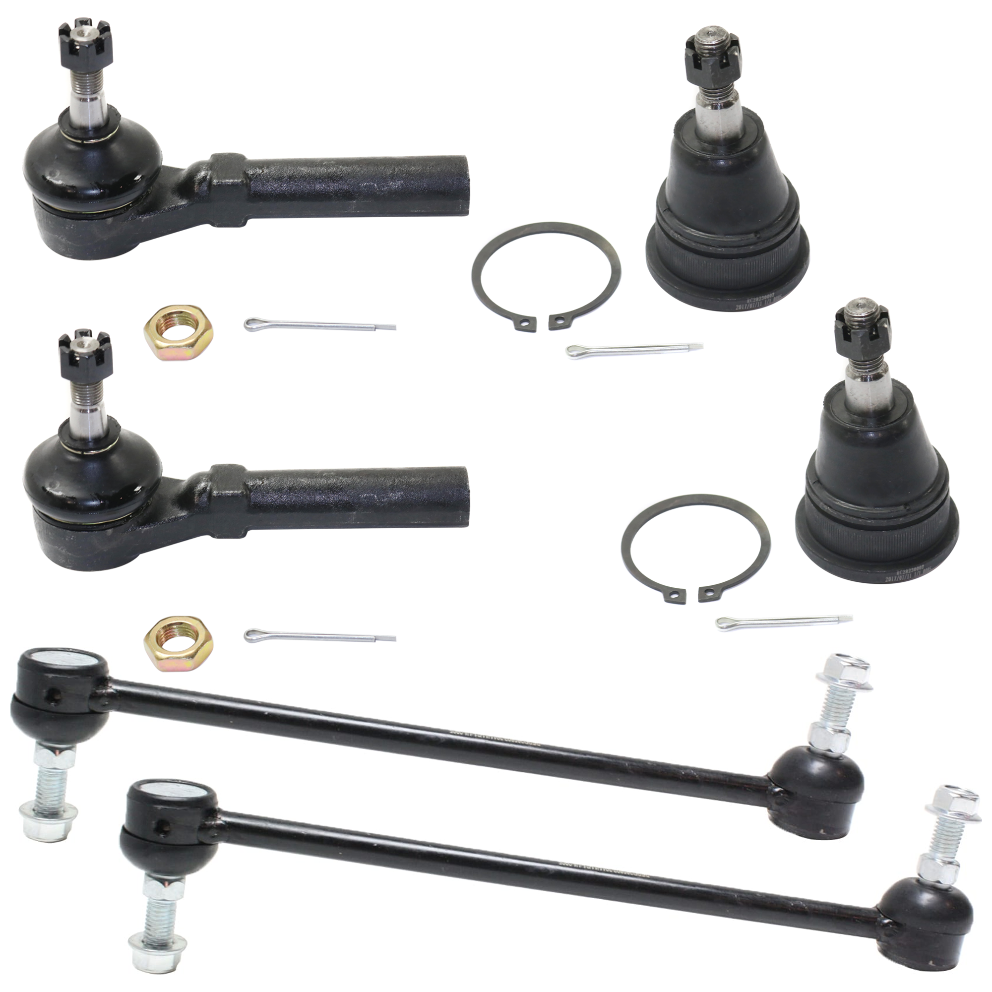 AM TOWN AND COUNTRY 08-16 GRAND CARAVAN 08-18 FRONT SUSPENSION KIT RH AND LH Outer 6 pc Kit with Ball Joint Tie Rod End and Sway Bar Link SKU KIT 060824-28 OEM 521709-521710-2601739-5051428