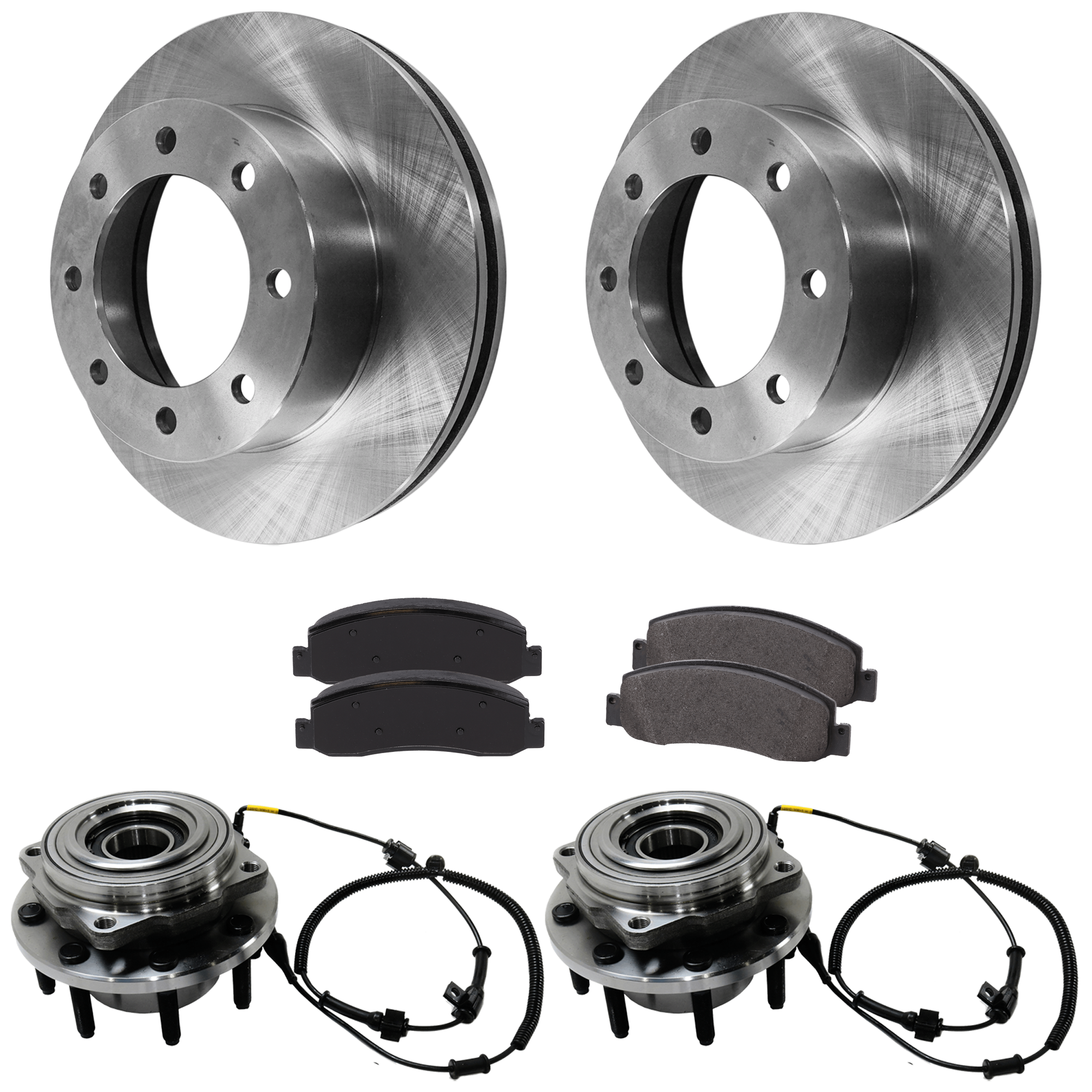 AM F 250 F 350 SUPER DUTY 08-10 FRONT BRAKE DISC AND PAD KIT 5 pc kit 4WD Plain Surface SKU KIT 060824-36 OEM 5C3Z1125AB 8C3Z2001A 8C3Z2001C