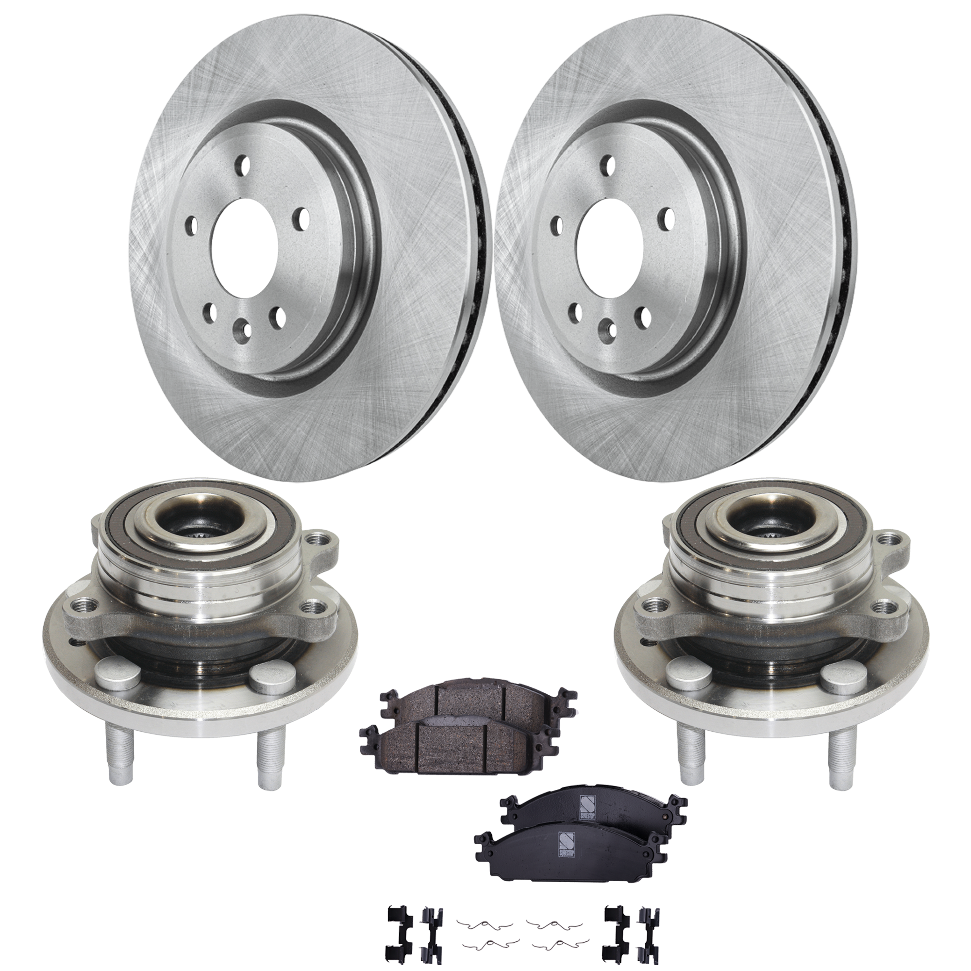 AM EXPLORER 11-19 TAURUS 12-19 FRONT BRAKE DISC AND PAD KIT 5 pc kit 2 Wheel Set Plain Surface Vented 5 Lugs SKU KIT 060824-37 OEM BT4Z1104B CB5Z1125A BB5Z2001A