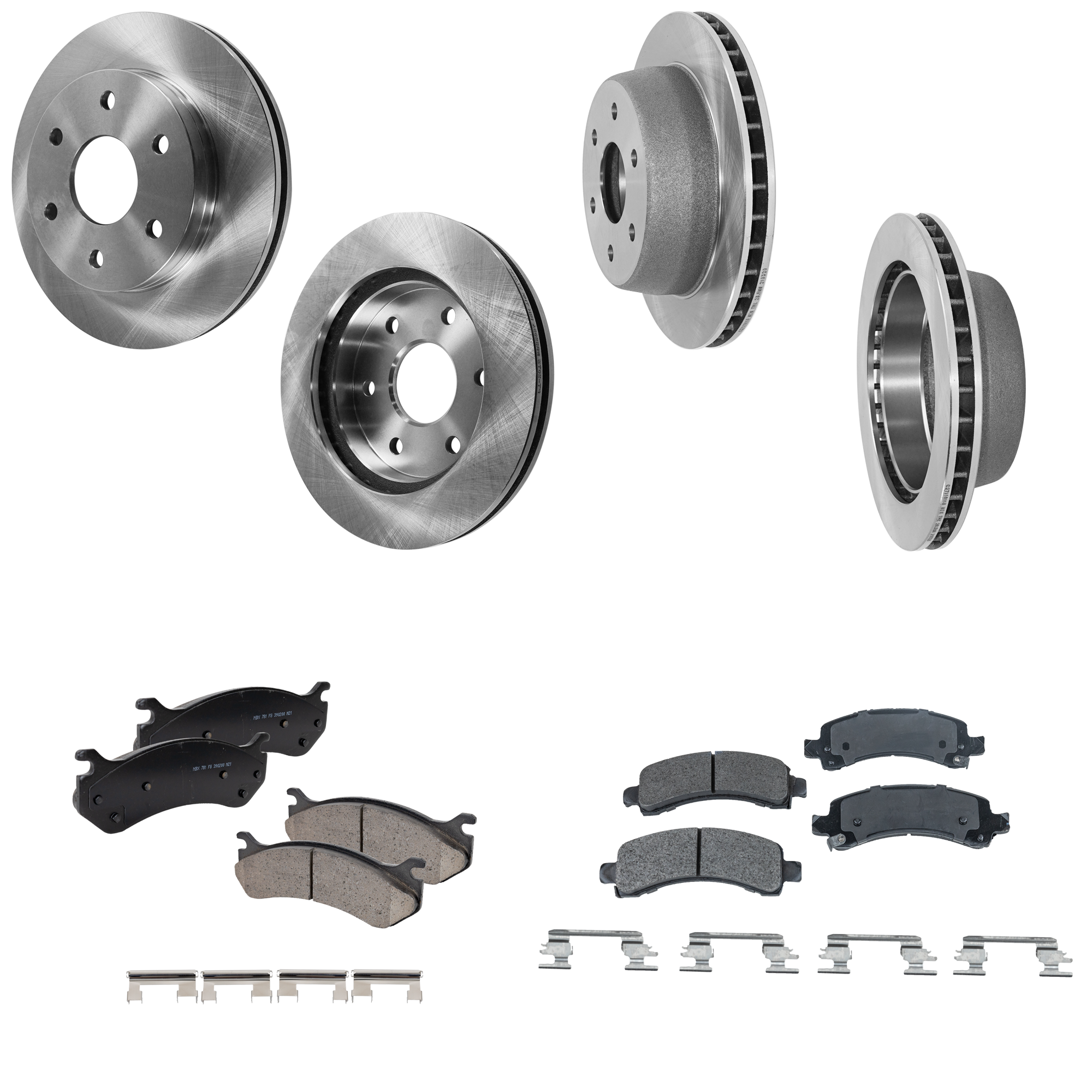 AM ESCALADE 02-06 EXPRESS SAVANA 1500-03-08 FRONT AND REAR BRAKE DISC AND PAD KIT 4 Wheel Set SKU KIT 060923-04 OEM 15065077-25757802-15712802-157