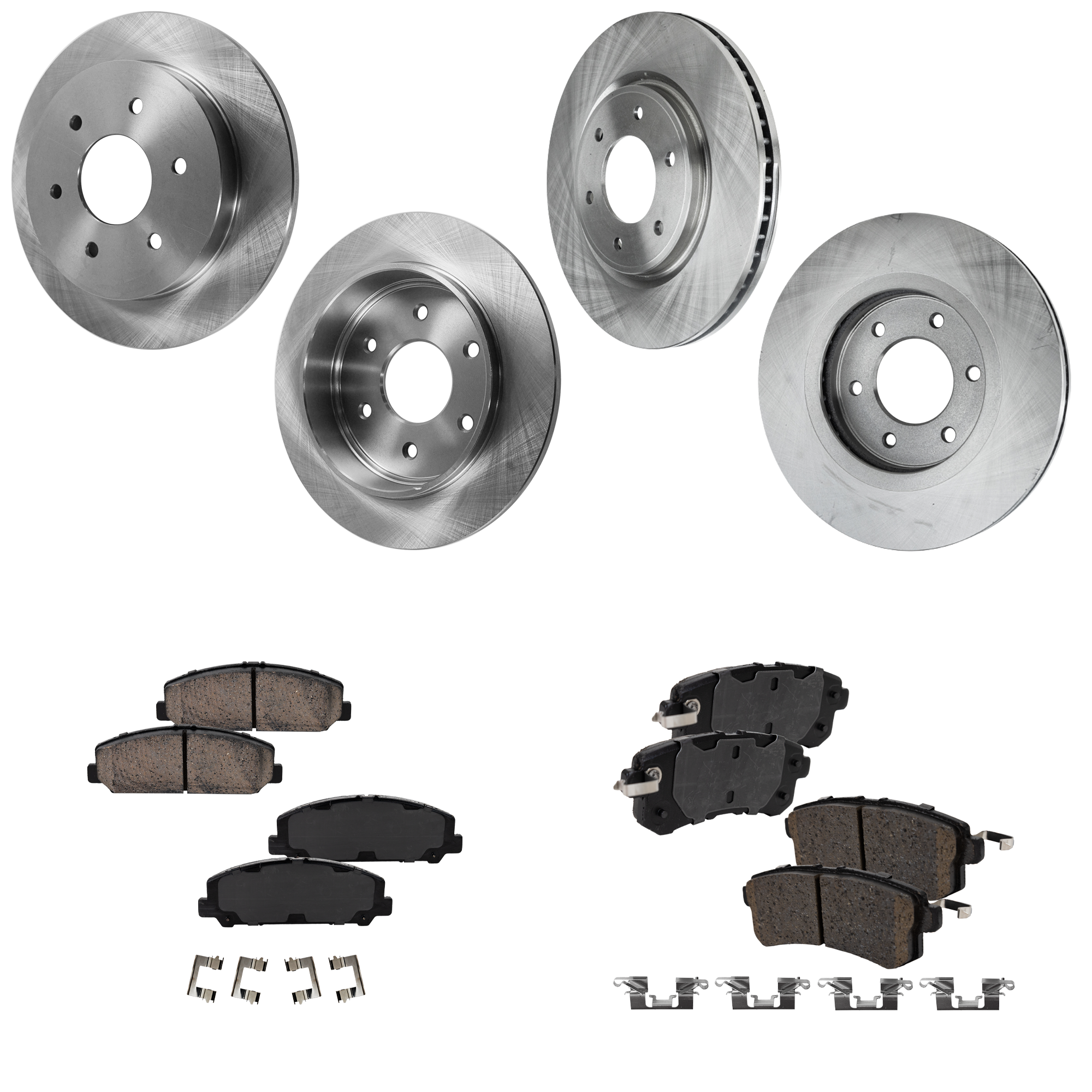 AM ARMADA 17-19 FRONT AND REAR BRAKE DISC AND PAD KIT 4 Wheel Set Plain Surface 6 Lugs Cast Iron Ceramic SKU KIT 060923-27 OEM 40206ZR00A 402069FF0B 432067S0