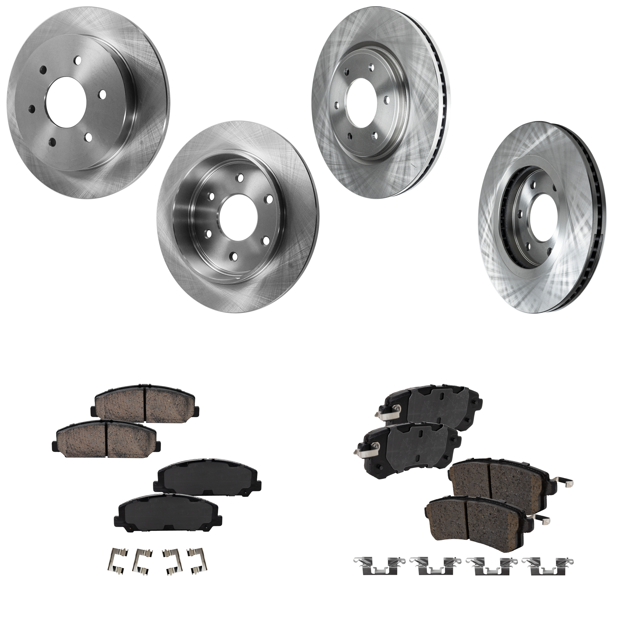 AM ARMADA 17-19 FRONT AND REAR BRAKE DISC AND PAD KIT 4 Wheel Set Plain Surface 6 Lugs Cast Iron Ceramic SKU KIT 060923-28 OEM 40206ZR00A 402069FF0B 432067S0