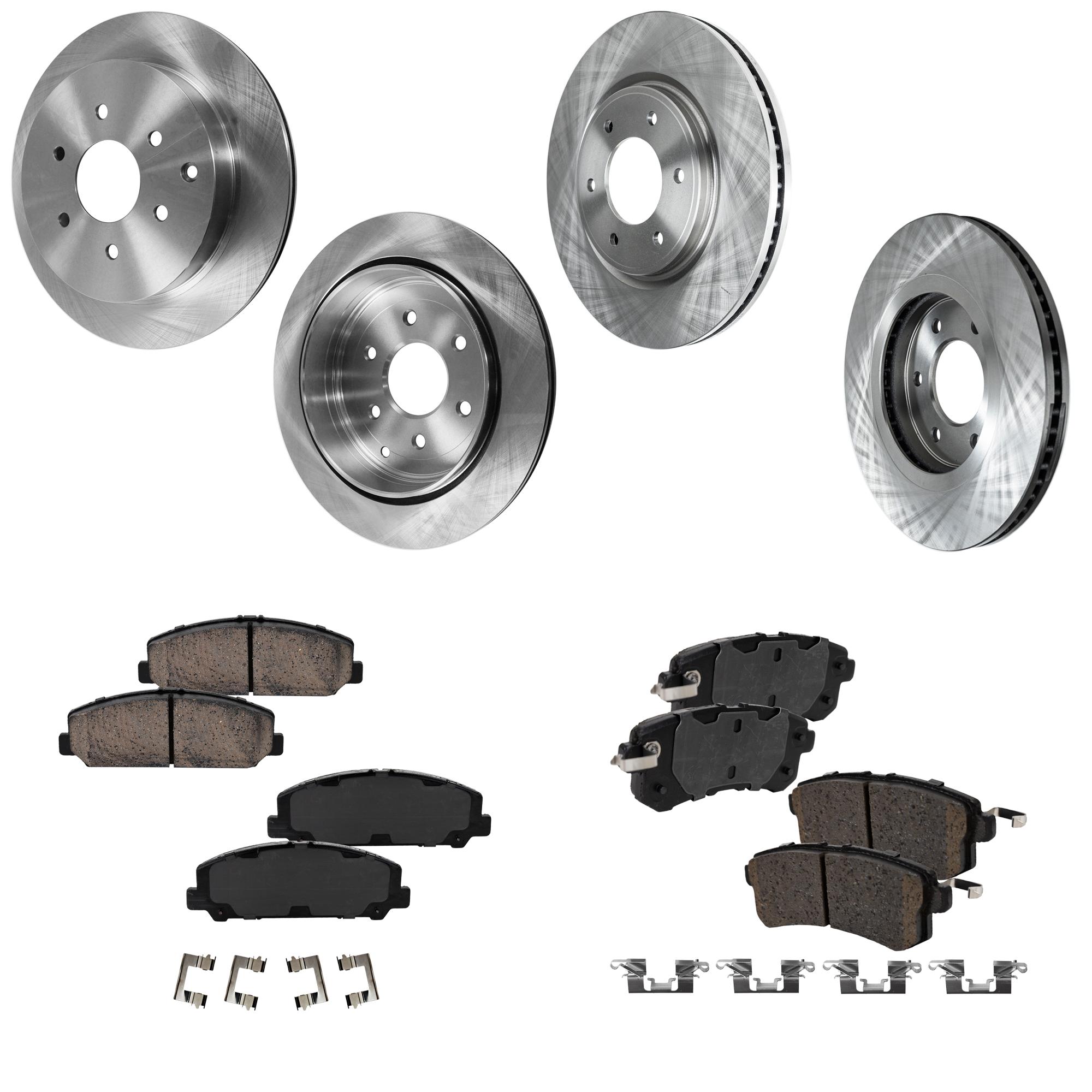 AM ARMADA 17-19 FRONT AND REAR BRAKE DISC AND PAD KIT 4 Wheel Set Plain Surface 6 Lugs Cast Iron Ceramic SKU KIT 060923-29 OEM 40206ZR00A 402069FF0B 31571-44