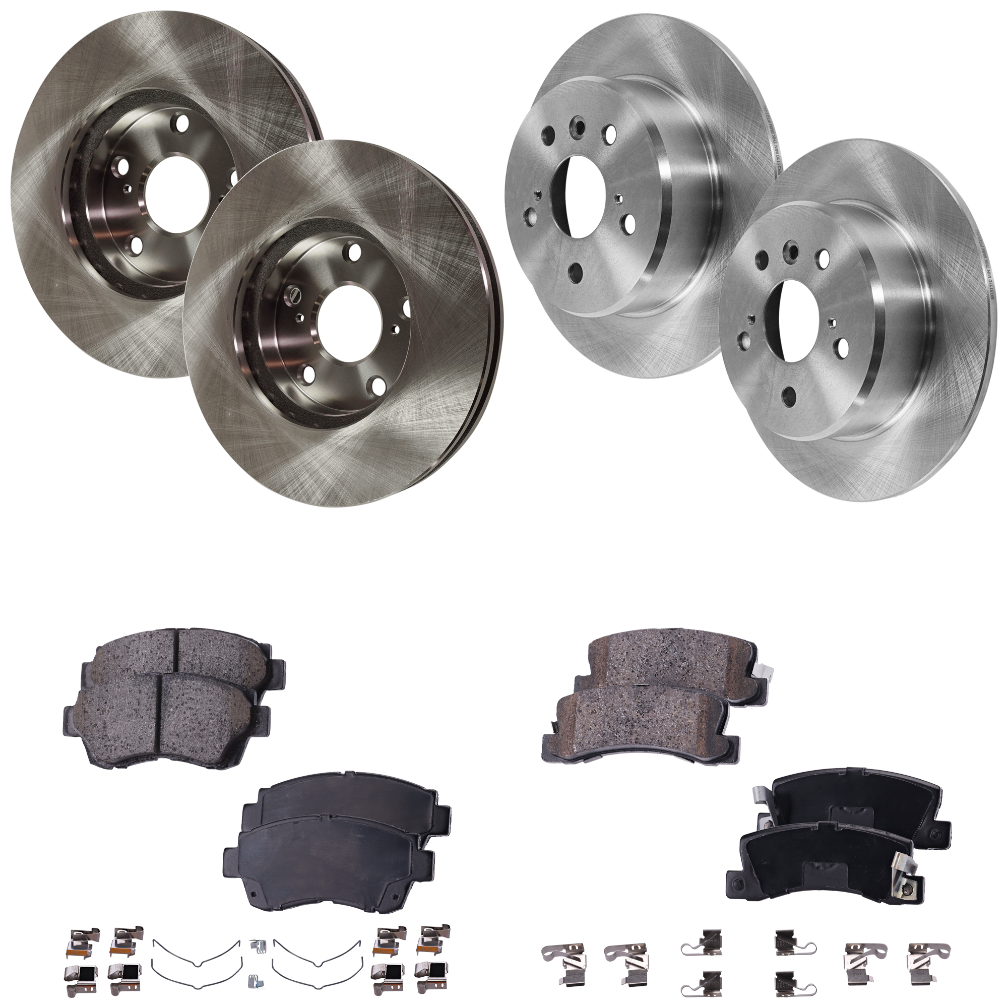 AM ES300-95-95 FRONT AND REAR BRAKE DISC AND PAD KIT 4 Wheel Set Plain Surface 5 Lugs Cast Iron Ceramic SKU KIT 060923-31 OEM 4351233070-4243133030-42431330
