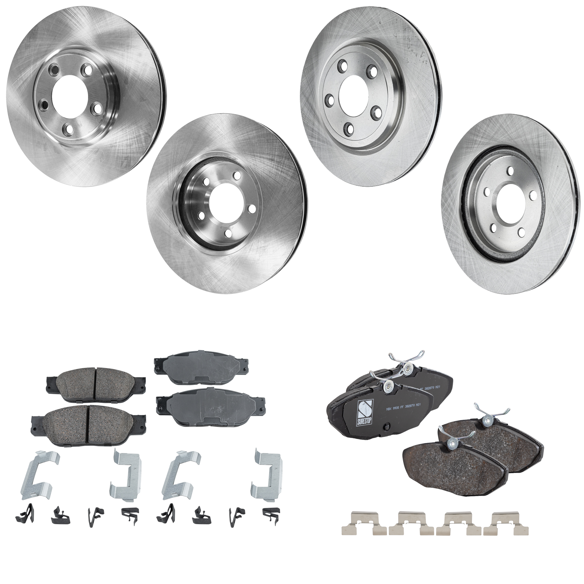 AM LS 00-05 THUNDERBIRD 02-05 FRONT AND REAR BRAKE DISC AND PAD KIT 4 Wheel Set SKU KIT 060923-34 OEM JLM20802 XR827087 JLM20801-506