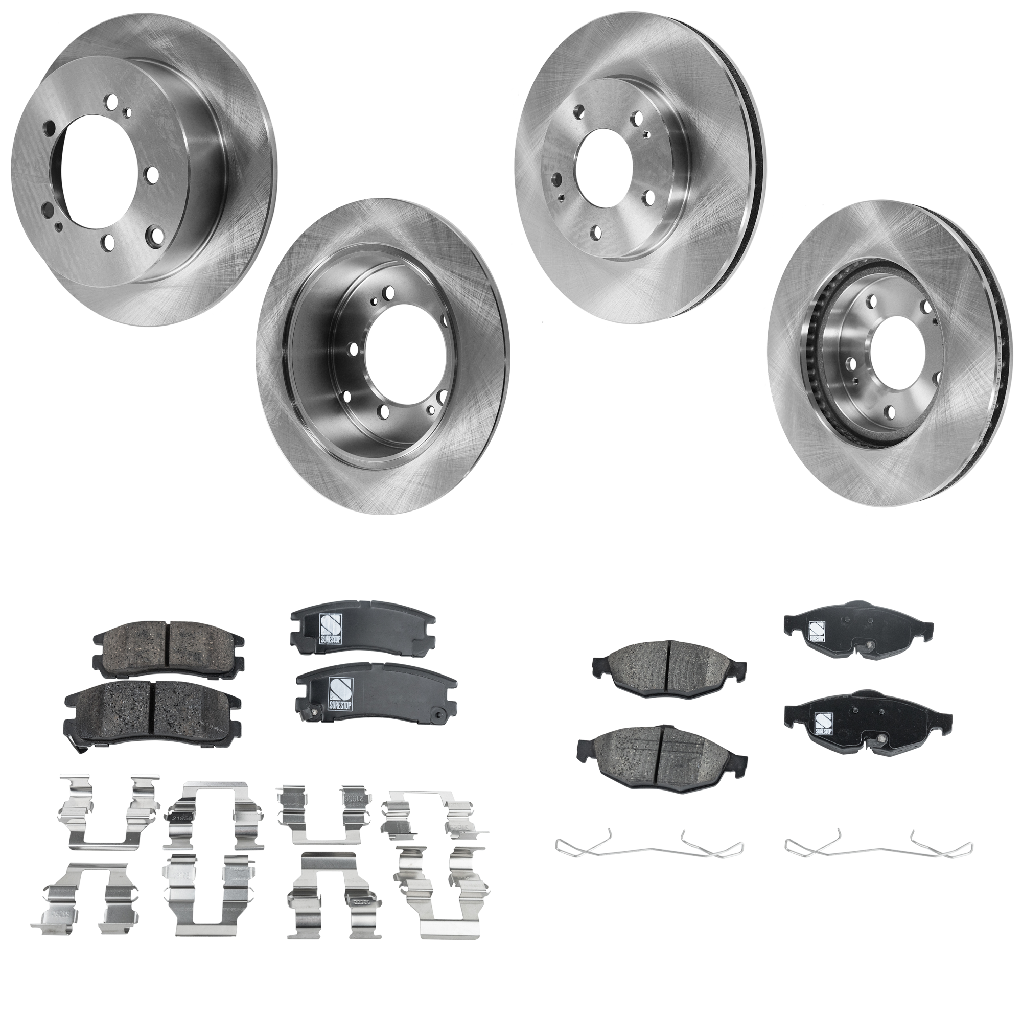 AM SEBRING STRATUS 01-05 FRONT AND REAR BRAKE DISC AND PAD KIT 4 Wheel Set SKU KIT 060923-36 OEM MB895200 MB928716-5105513AA MN