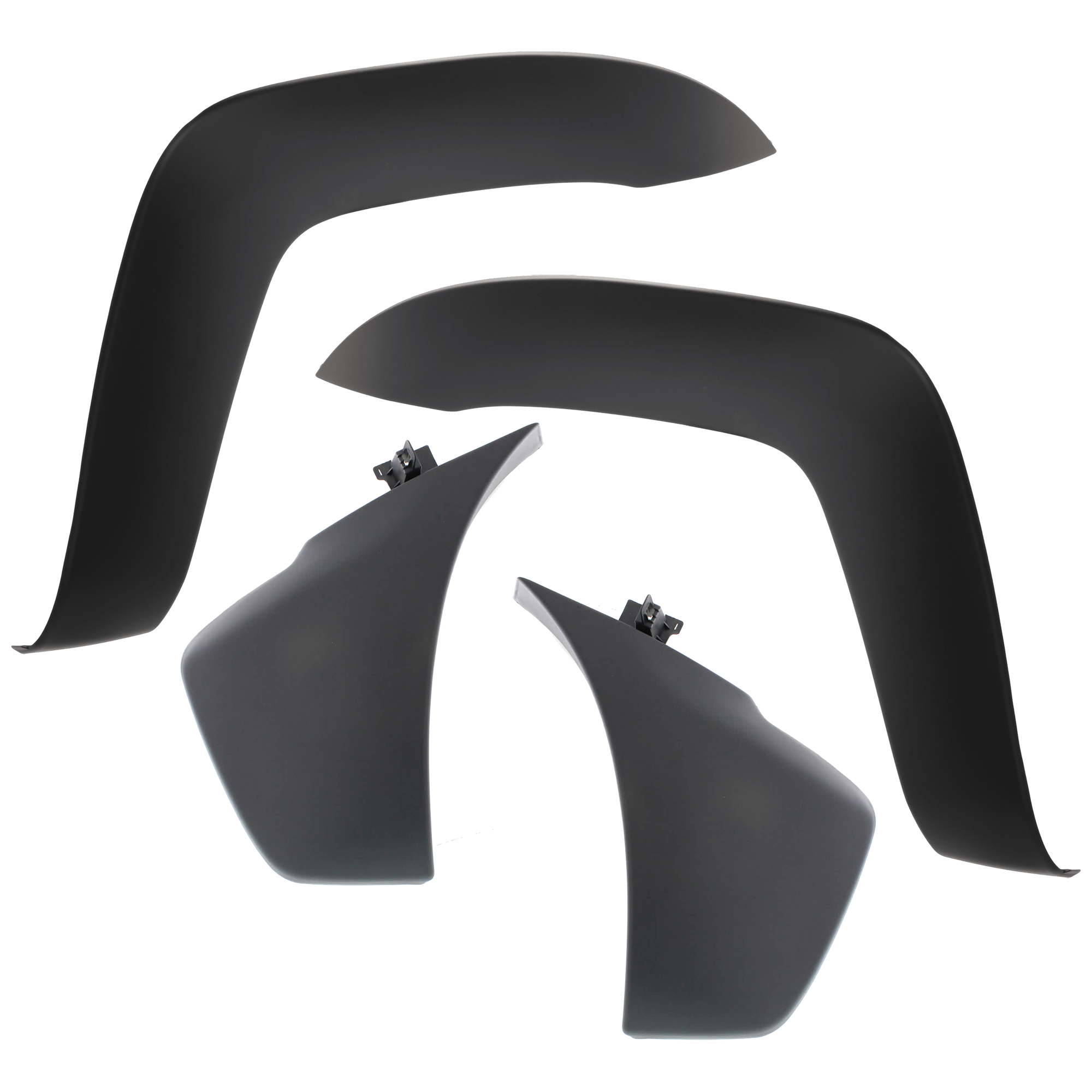 AM TACOMA 12-15 FRONT WHEEL OPENING MOLDING RH AND LH 4 pc Kit OE Style Textured Black Type 2 Large Flare Exc. X Runner Model with Bumper End SKU KIT 061026-06 Partslink TO1268106 TO1269106 TO1005177 TO1004177 OEM 7587104030-7587204030-52112040