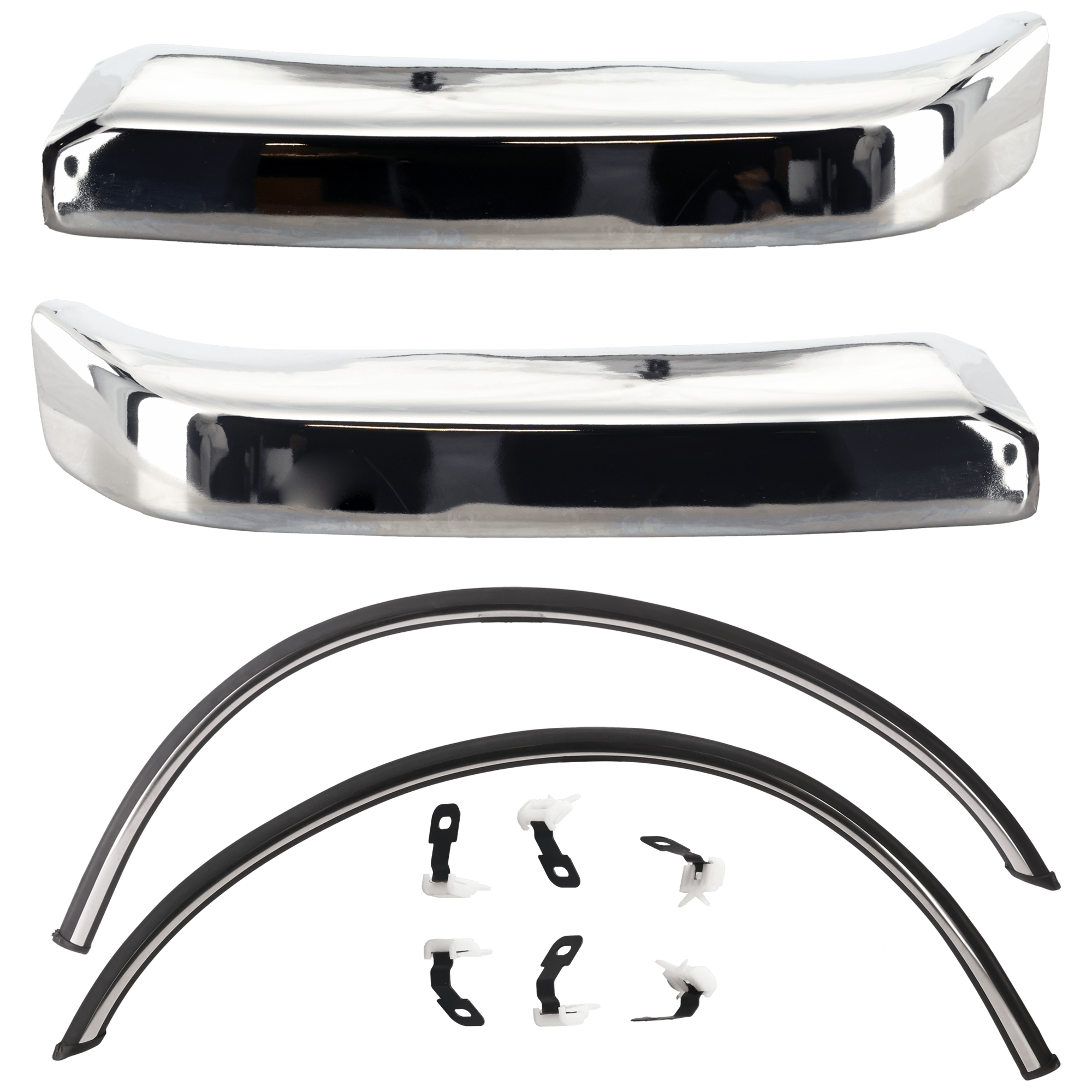 AM TACOMA 98-00 FRONT WHEEL OPENING MOLDING RH AND LH 4 pc Kit OE Style Chrome with Bumper End SKU KIT 061026-08 Partslink TO1290103 TO1291103 TO1005165 TO1004165 OEM 7508535010-7508635010-52102040