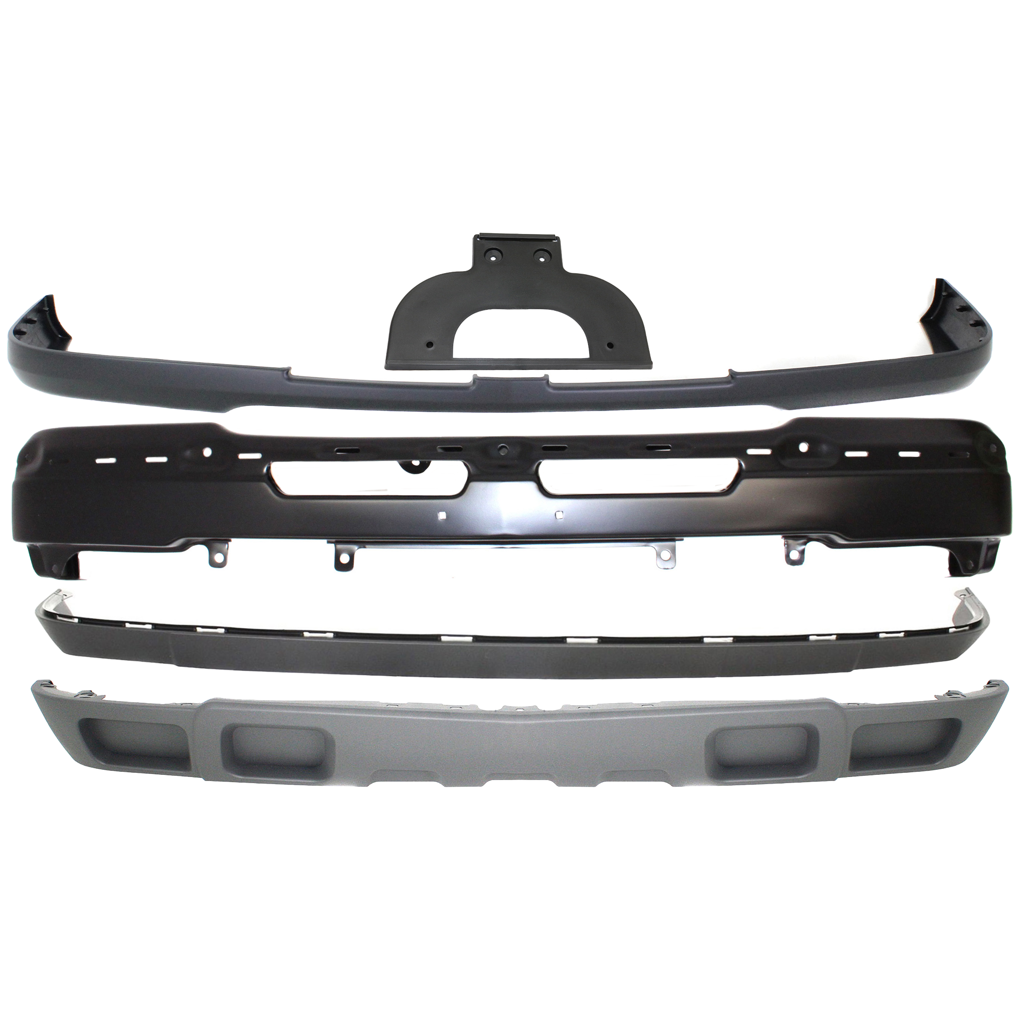 AM SILVERADO 03-07 FRONT BUMPER COVER 5 pc Kit with Bumper License Plate Bracket and Valance Base LS LT Models SKU KIT 061117-16 Partslink GM1051112 GM1002417 GM1068116 GM1092206 GM1092200 OEM 89025820-89025748-15197277-103