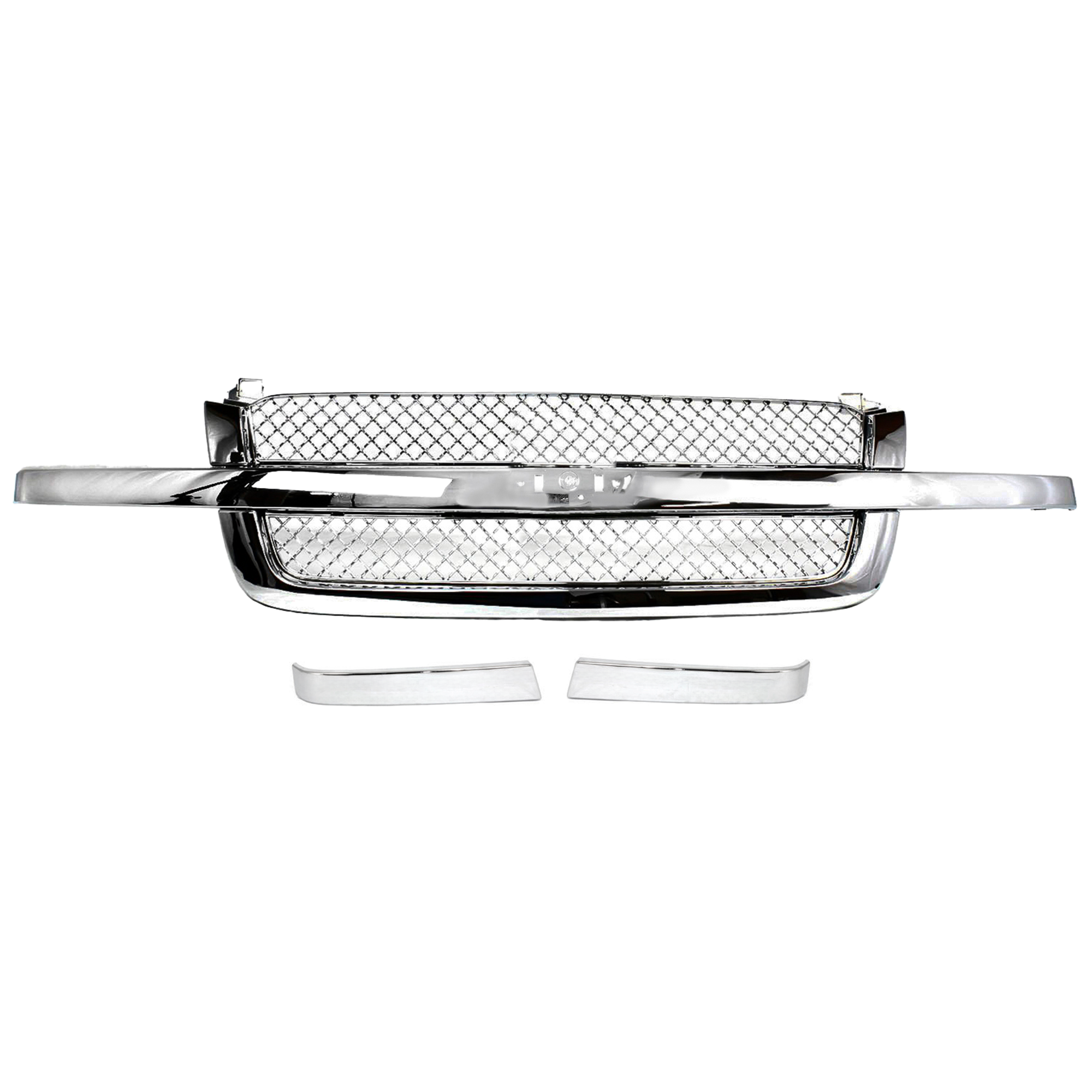 AM SILVERADO 03-07 GRILLE 3 pc Kit with Grille Trims SKU KIT 061117-17 Partslink GM1200514 GM1213105 GM1212105 OEM 88968933 PFM 10397972-10397973