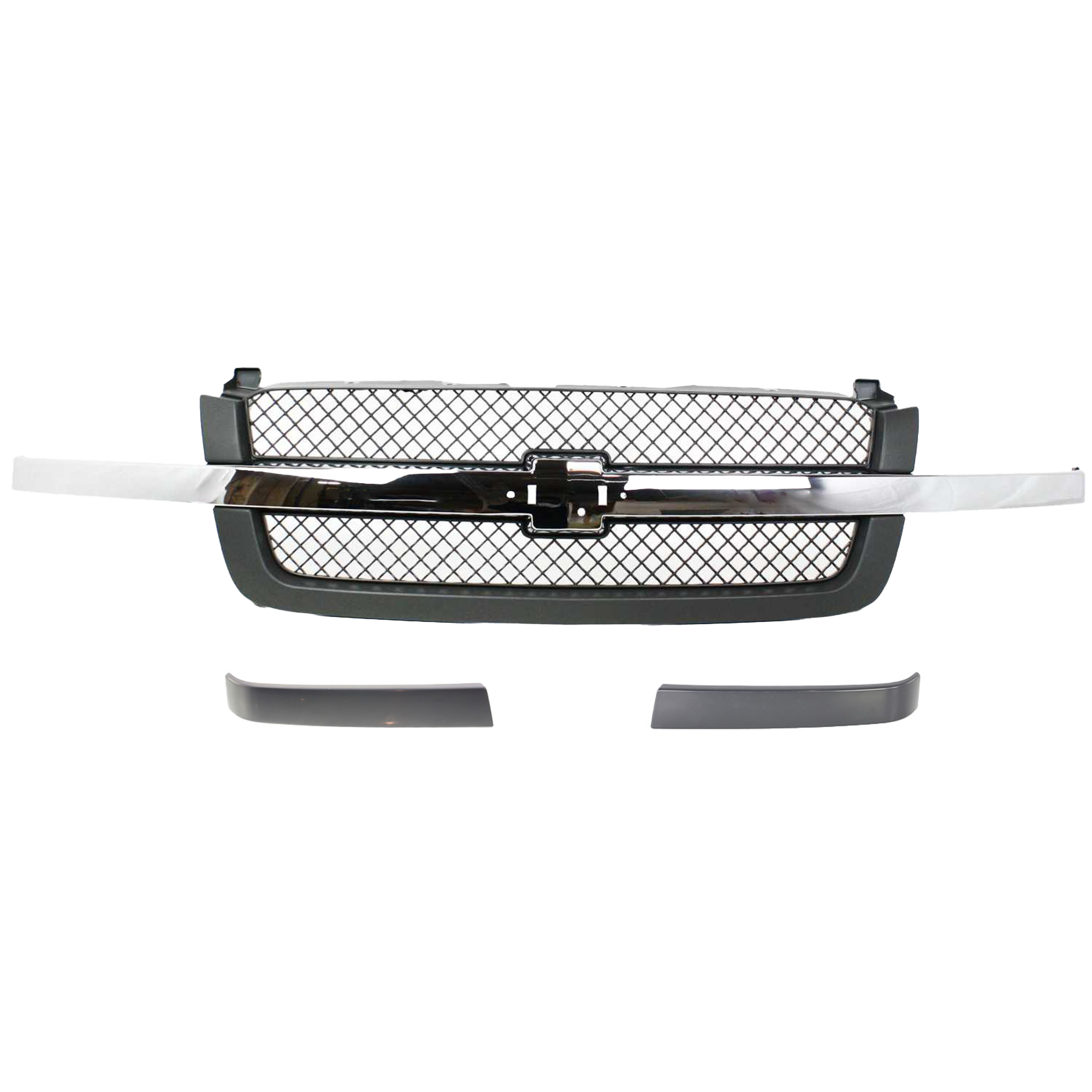 AM CHEVROLET C K FULL SIZE PICKUP 03-07 GRILLE 3 pc kit Textured Gray Mesh Insert w Grille Trim SKU KIT 061117-18 Partslink GM1200474 GM1213104 GM1212104 OEM 88968933-12335958-12335957