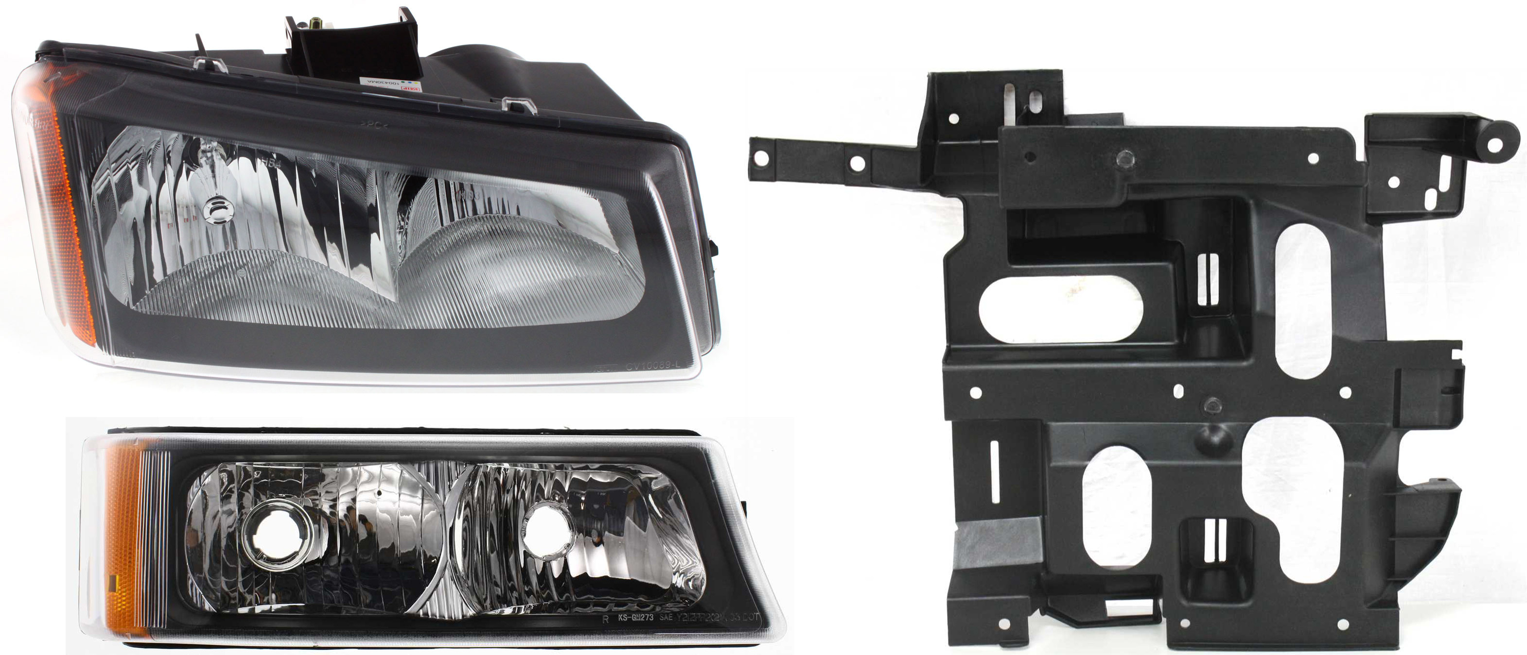 AM SILVERADO 03-07 HEAD LAMP RH 3 pc Kit Assembly Halogen with Headlight Bracket and Turn Signal Light SKU KIT 061117-21 Partslink GM2503257 GM1221131 GM2521185 OEM 10396912-15798922-15199557