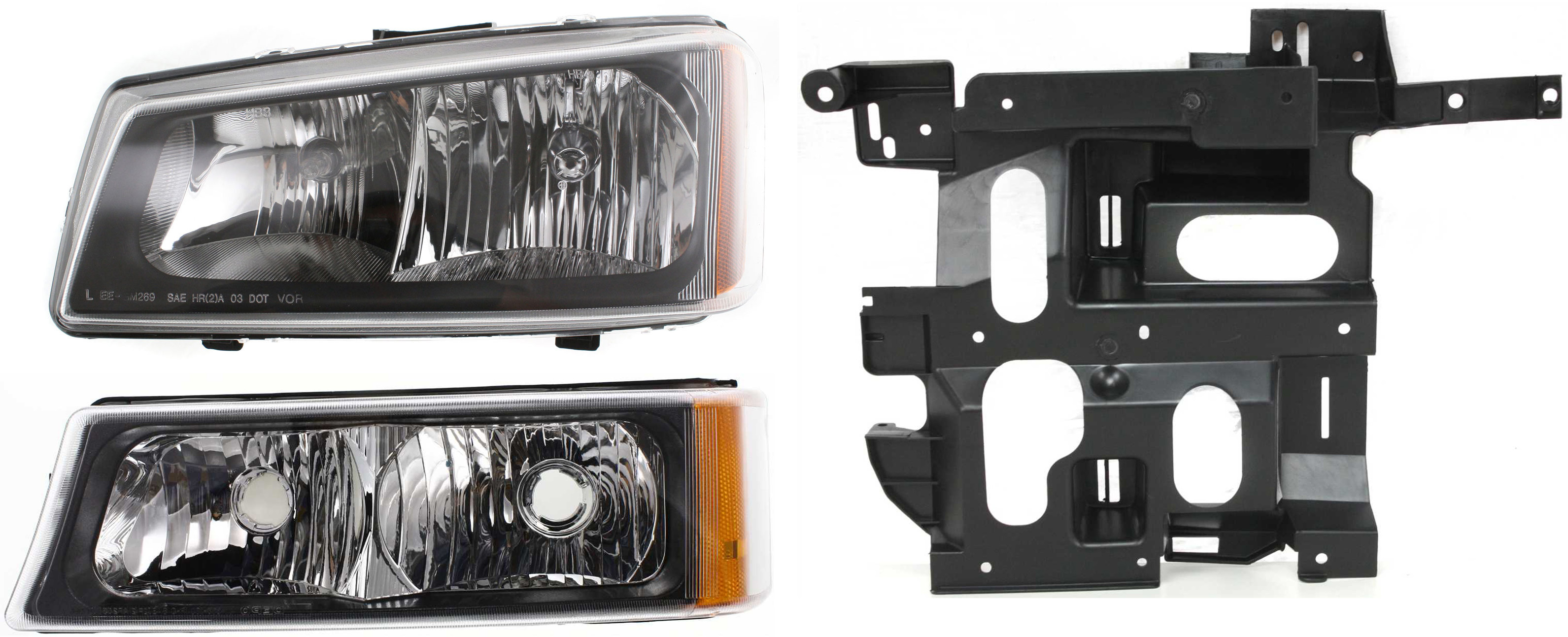 AM SILVERADO 03-07 HEAD LAMP LH with Bulb 3 pc Kit with Headlight Housing and Turn Signal Light SKU KIT 061117-24 Partslink GM2502257 GM1221130 GM2520185 OEM 10396913-15798921-15199556