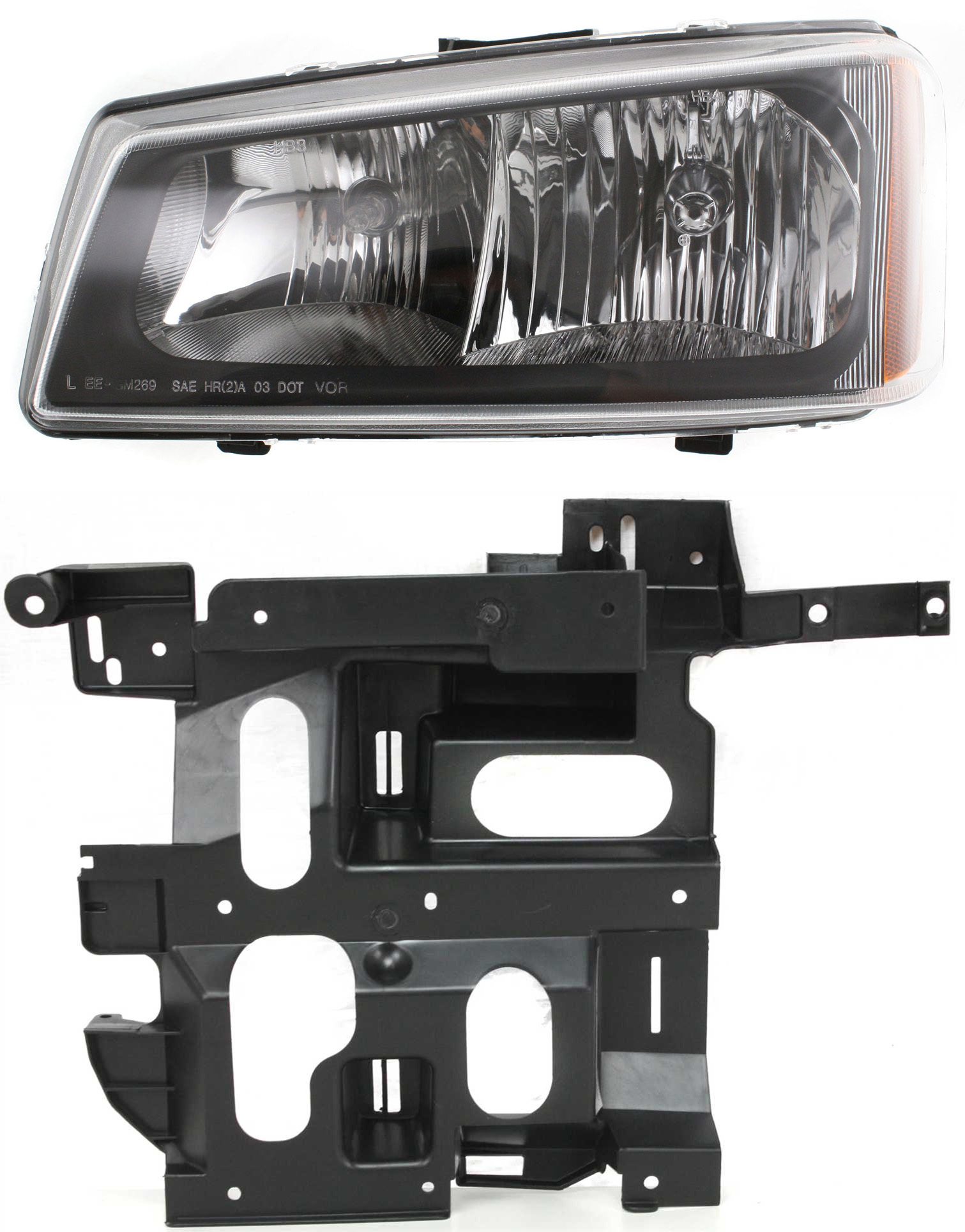 AM SILVERADO 03-07 HEAD LAMP LH Assembly Halogen 2 pc Kit with Headlight Bracket SKU KIT 061117-25 Partslink GM2502257 GM1221130 OEM 10396913-15798921