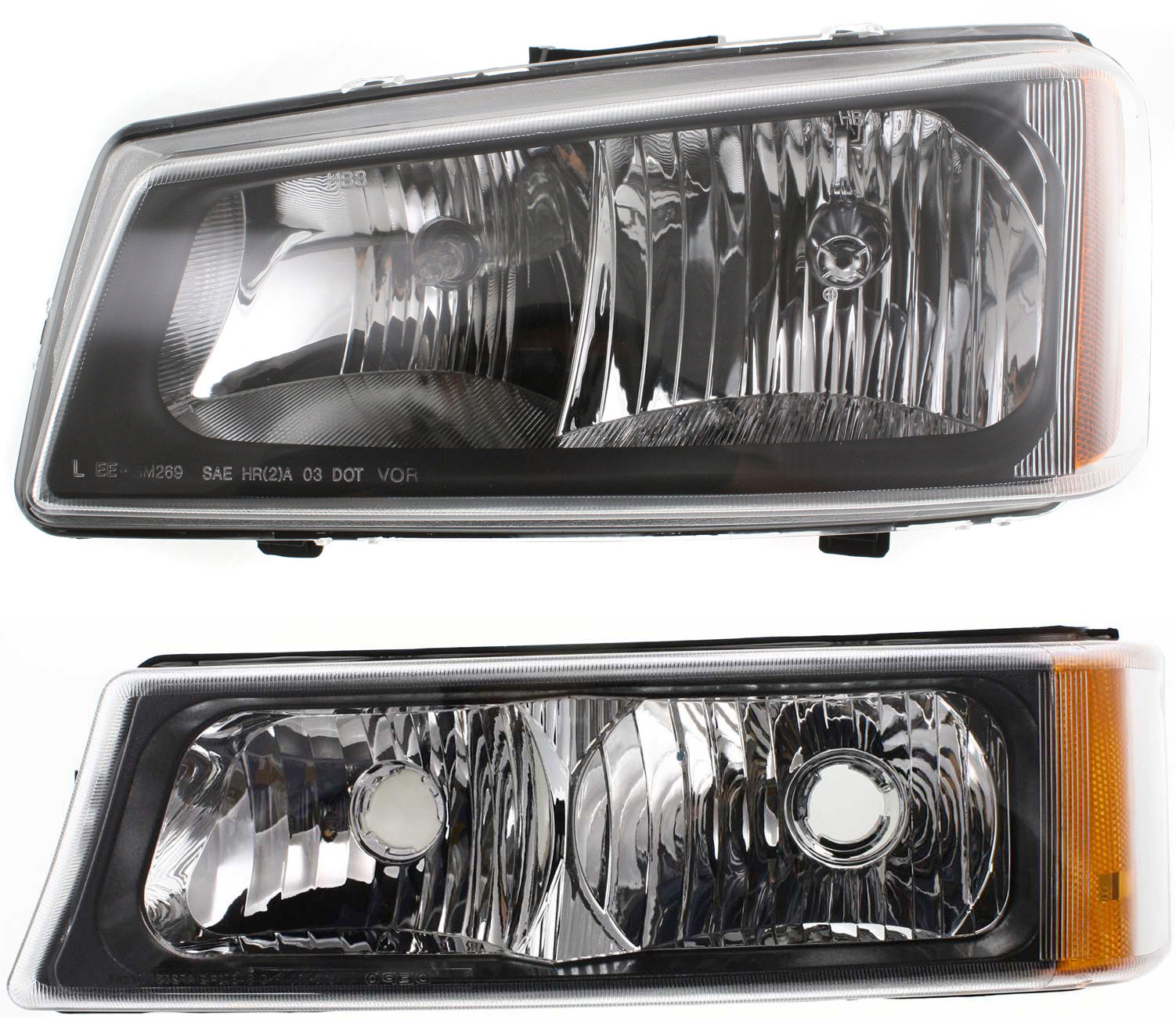 AM SILVERADO 03-07 HEAD LAMP LH Assembly Halogen 2 pc Kit with Turn Signal Light SKU KIT 061117-26 Partslink GM2502257 GM2520185 OEM 10396913-15199556