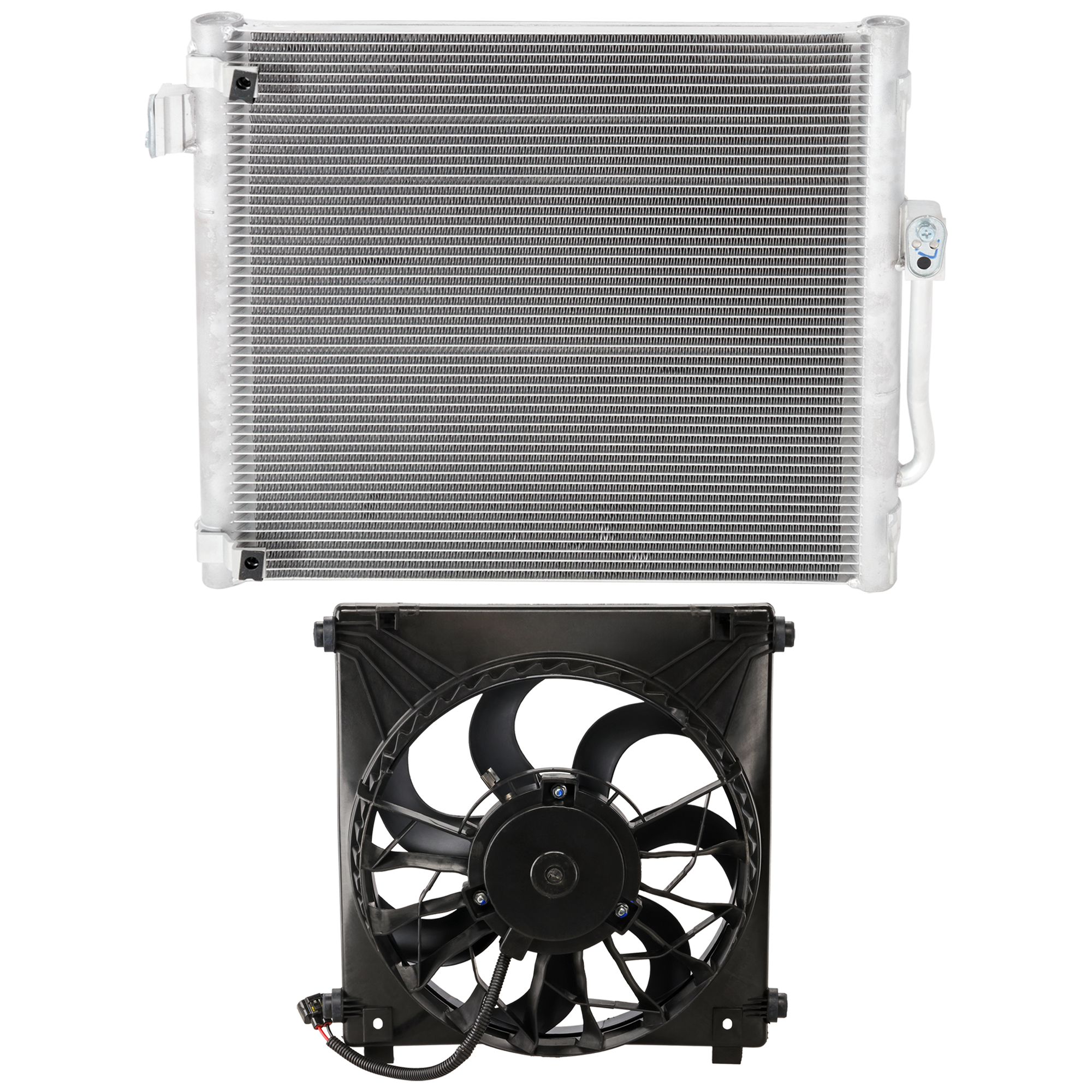 AM MODEL S 12-20 A C CONDENSER AND FAN ASSEMBLY LH 2 pc kit SKU KIT 061124-02 OEM 600761000B 600835200F 60076140
