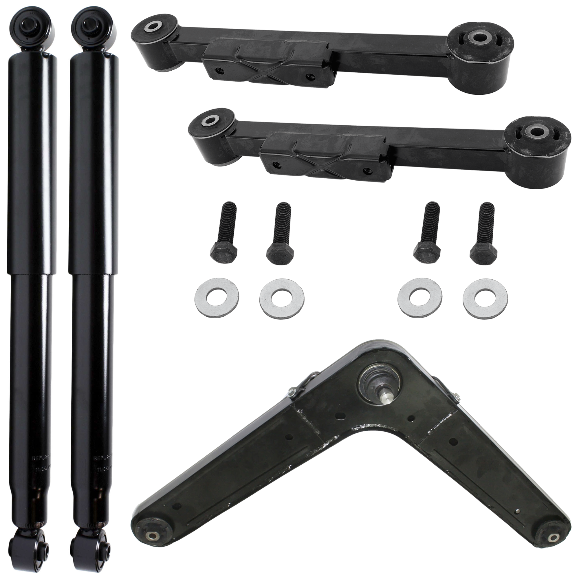 AM LIBERTY 02-03 REAR SUSPENSION KIT RH=LH 5 pc Kit with Control Arm and Shock Absorber and Strut Assembly SKU KIT 061124-22 OEM 52088901AC 52088901AD 52088682