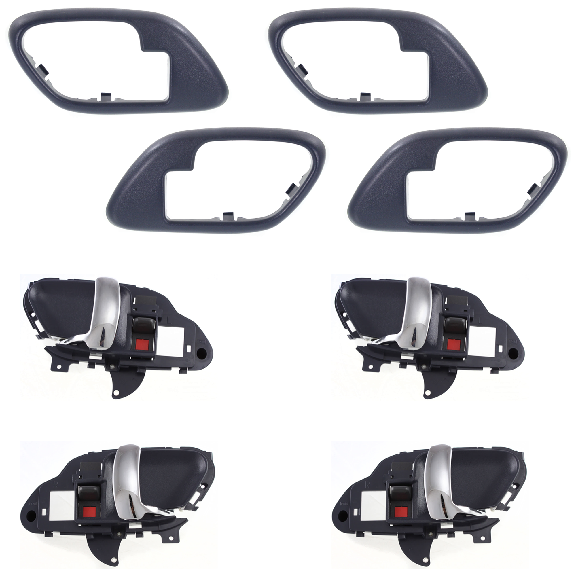 AM C K FULL SIZE PICKUP 95-00 FRONT AND REAR INTERIOR DOOR HANDLE RH AND LH 8 pc kit Blue Bezel Chrome Lever with Door Handle Trim SKU KIT 061124 C04 Partslink IDH010033 IDH010034 GM1558100 GM1559100 OEM 15708045 PFM 15708046 PFM 1570