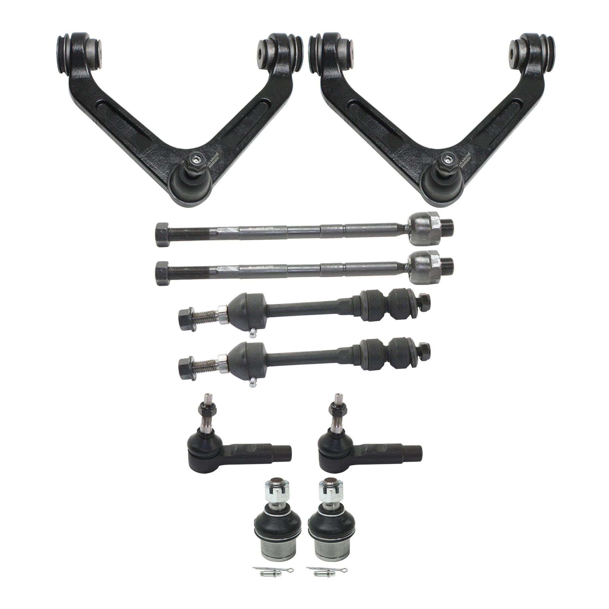 AM RAM 3500-03-06 FRONT CONTROL ARM RH AND LH Upper 10 pc kit with Ball Joint Sway Bar Link and Tie Rod End SKU KIT 061124 C105 OEM 2605167-52106776AB 52106776ABA