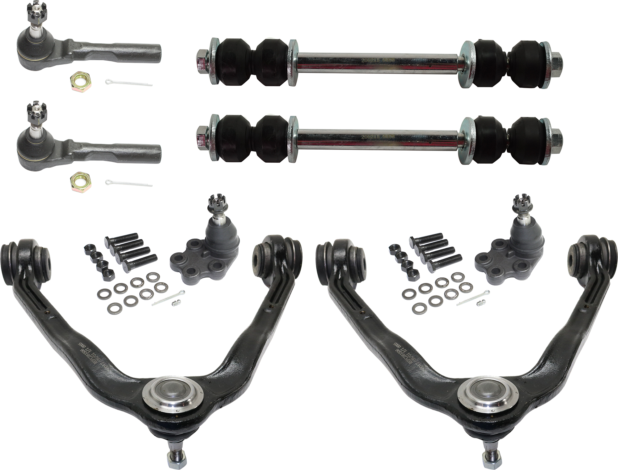 AM SILVERADO SIERRA 1500-99-06 FRONT CONTROL ARM Upper 8 pc kit with Ball Joint Sway Bar Link and Tie Rod End SKU KIT 061124 C14 OEM 12475485-15047200-15864153-104